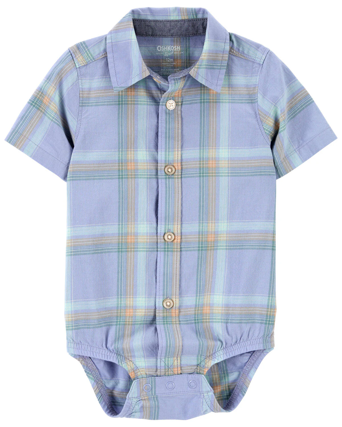 Oshkosh Baby Plaid Button-Front Bodysuit with Hickory Stripe Strap Shortalls