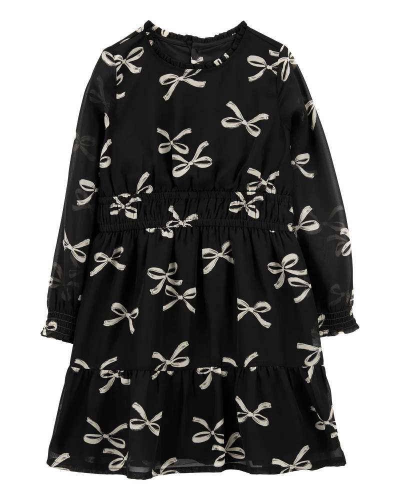 Carter's Kid Bow Print Chiffon Holiday Dress