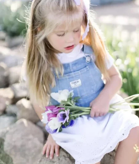 Oshkosh Denim Eyelet Jumper Dress with Scalloped Peter Pan Collar Jersey Tee