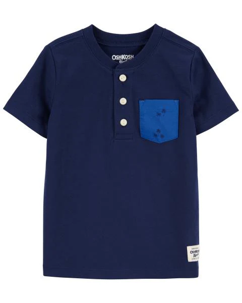 Oshkosh Kid Jersey Pocket Henley with Palm Print Quick Dry Hybrid Shorts