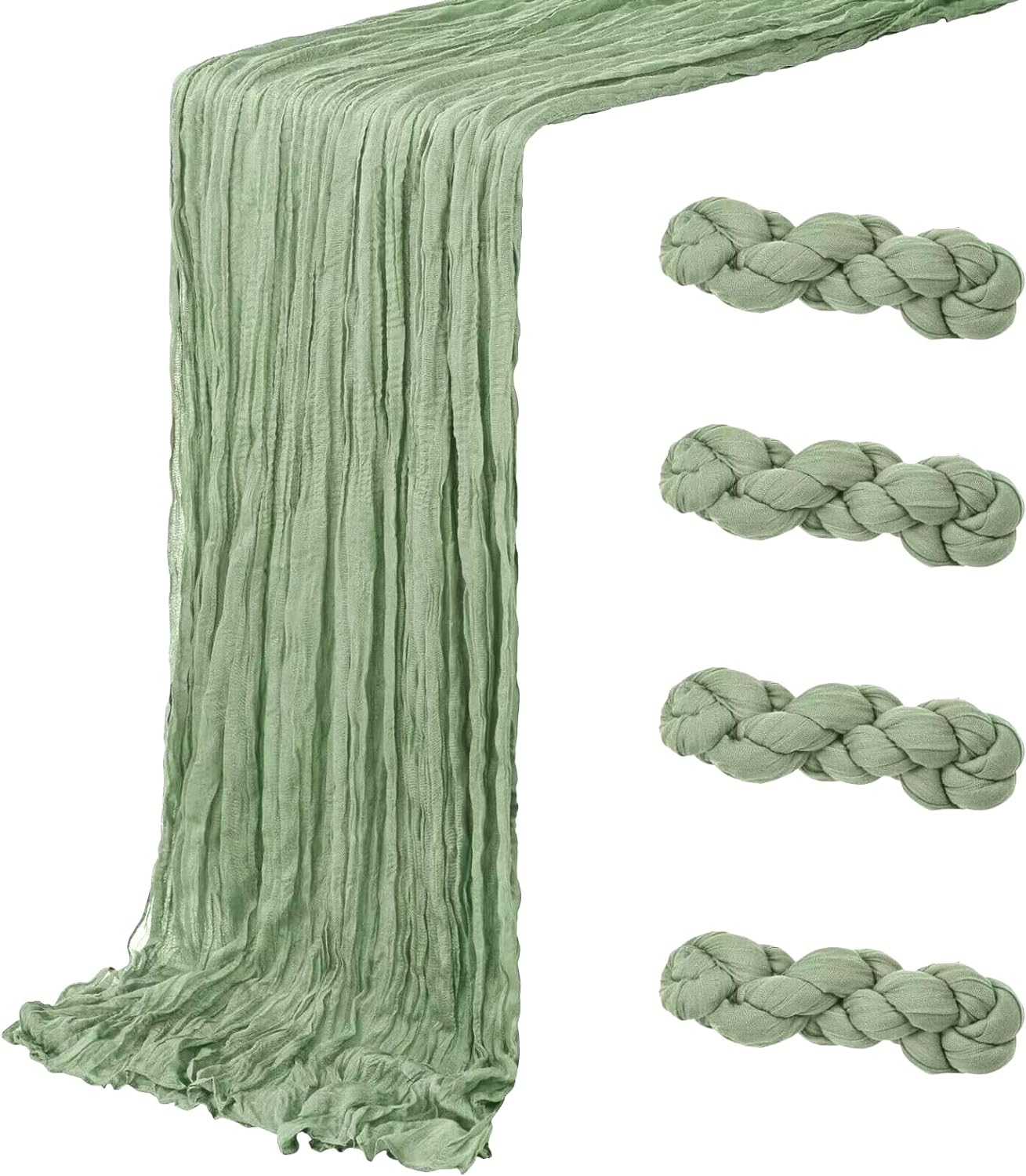 4 Pack Sage Green Cheesecloth Table Runner 20 x 120 inch Gauze Table Runners 10 FT Long,Semi Sheer Boho Cheese Cloth Fabric Table Runner Bulk for Wedding,Party,Baby Shower,Bridal Shower Decoration
