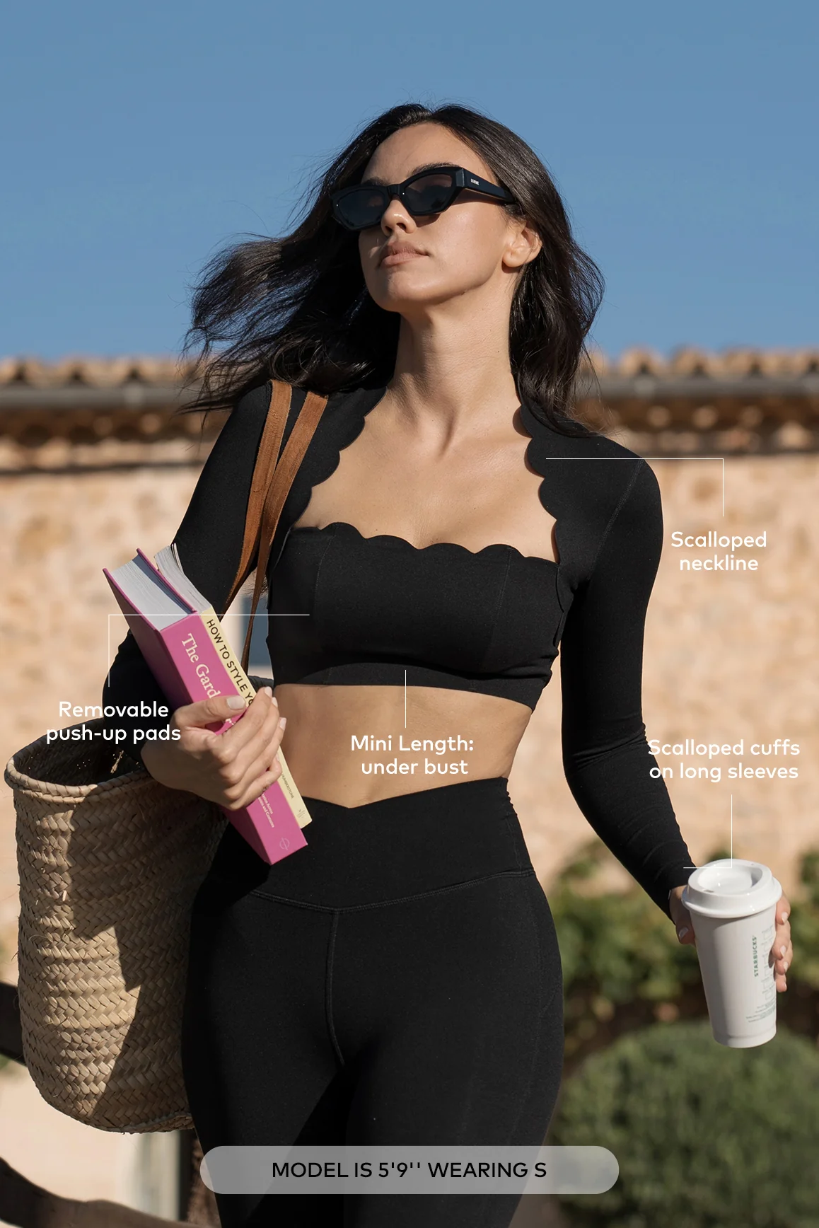 Scallop Cropped Long Sleeve Top