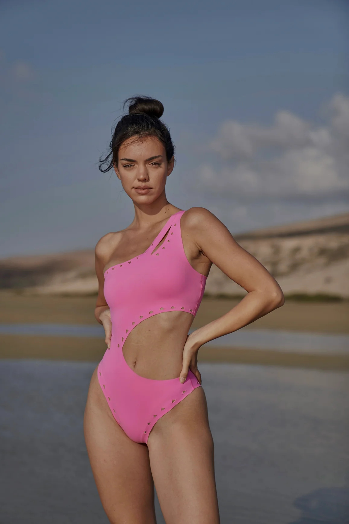 One Shoulder Laser Cut Swimsuit