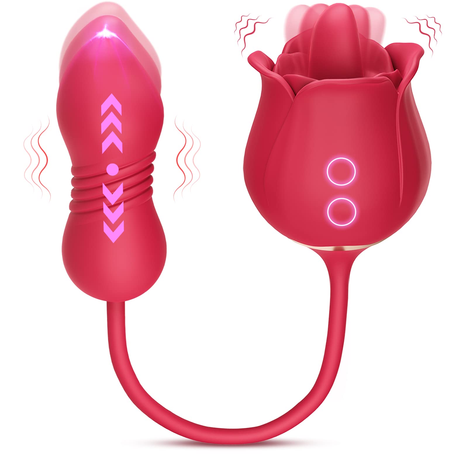 Sex Toys Rose Vibrator Dildo - MOOLIGIRL 4IN1 Adult Toys for Women with 9 Tongue Licking & Thrusting Dildos G Spot Vibrators, Anal Rose Sex Toy Nipple Clitoral Stimulator Licker for Female Couples