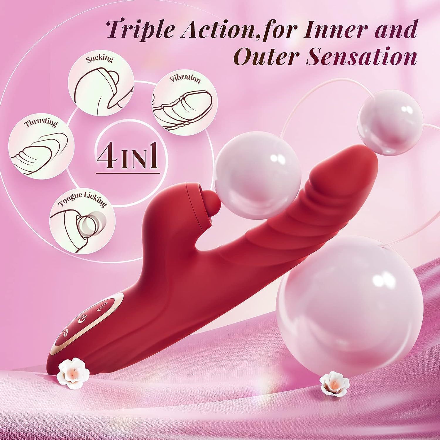 4 in 1 Electric G-Spot & Clitoris Vibrator - Powerful Silicone Dildo with 5 Pulsation Modes, 10 Vibration Settings & 7 Thrusting Options | Perfect Adult Sex Toy for Couples & Beginners