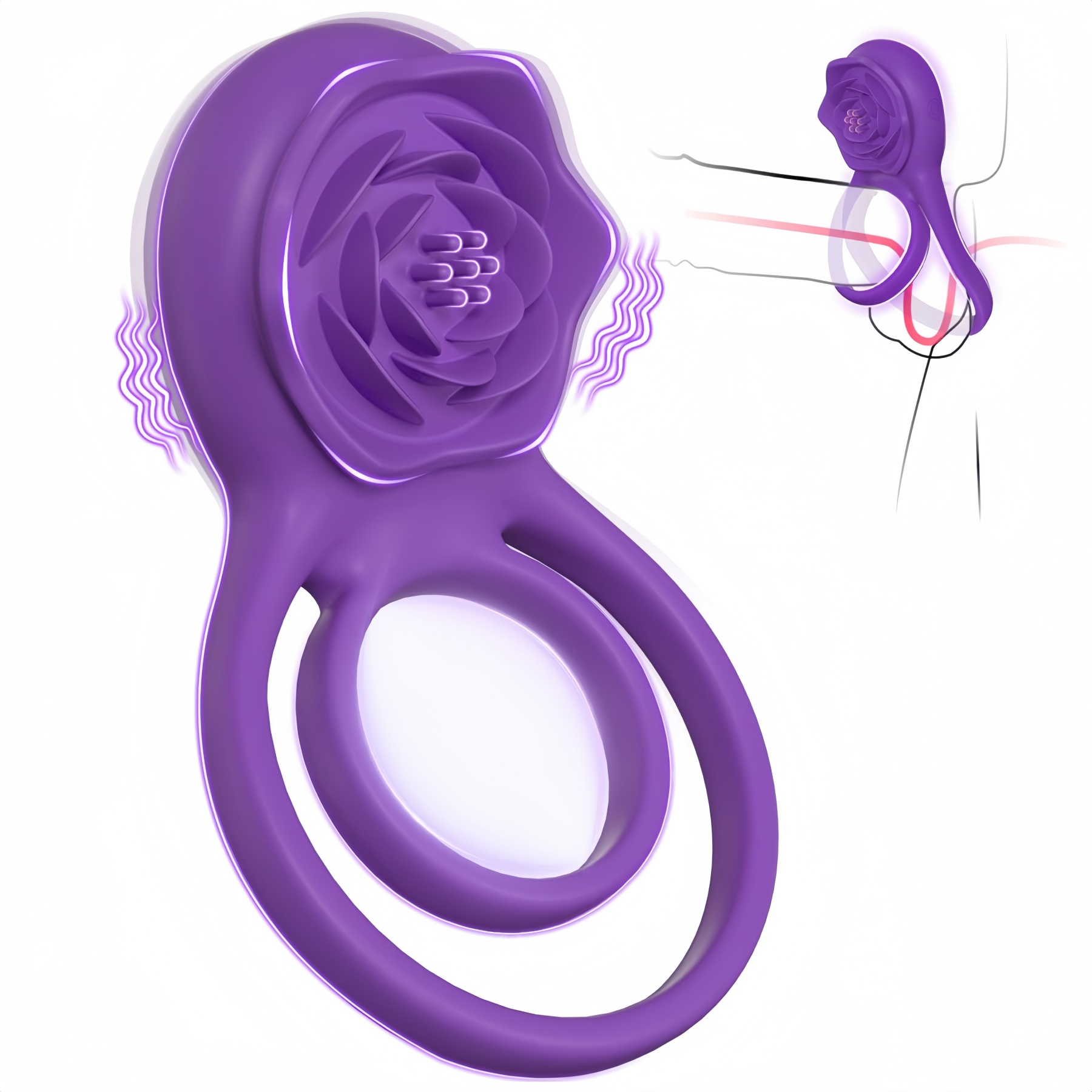 Vibrating Cock Ring and Rose Clitoral Stimulator Dual Vibrating Ring for Men Adjustable Penis Ring with Powerful Motor 7 Intensity Settings for Best Foreplay and Sexual Enhancement Adult Sex Toys