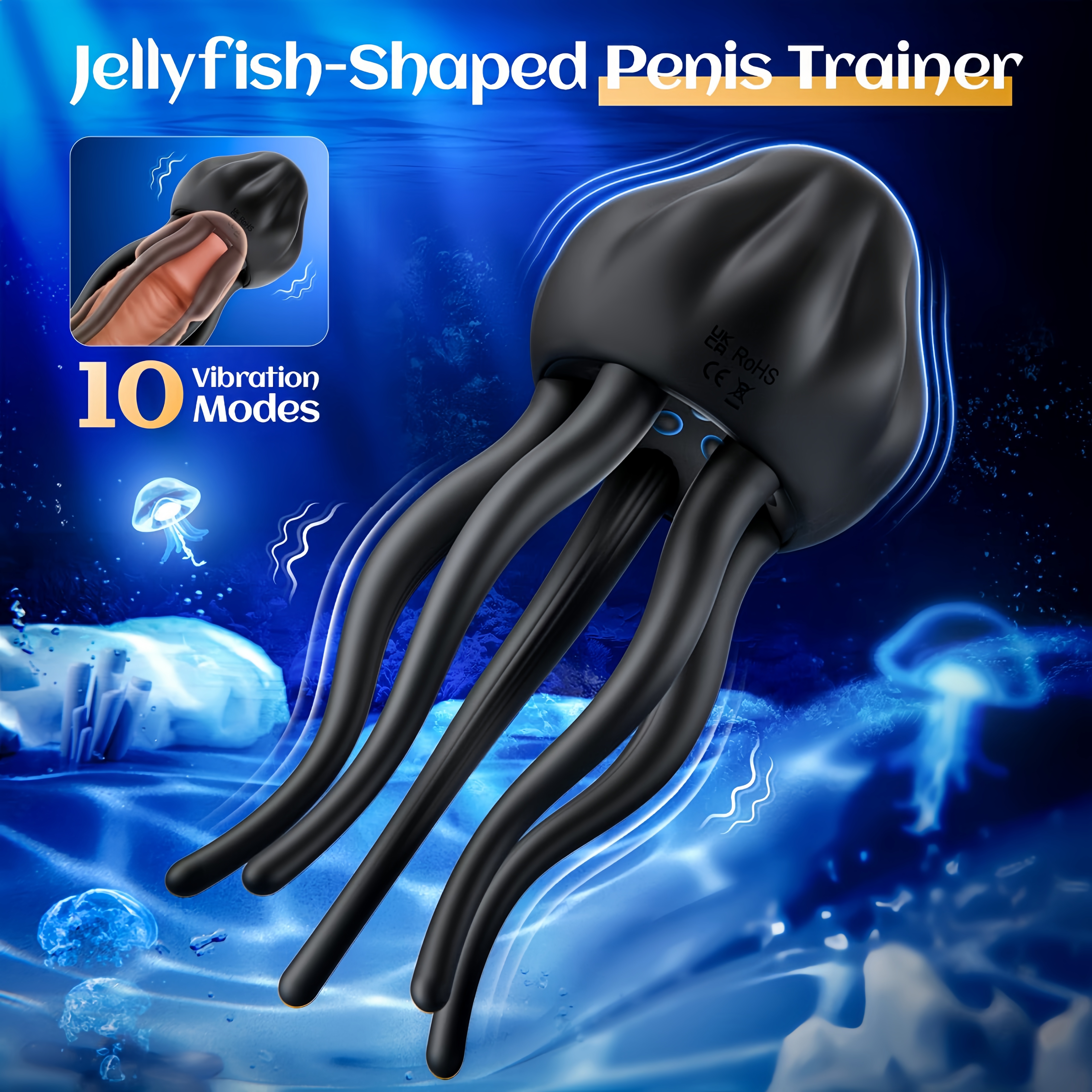 Rechargeable Jellyfish-Shaped Male Vibrator with 10 Vibration Modes | Soft Tentacles & 360° Wrap for Intense 3D Massage | Waterproof Adult Toy for Men