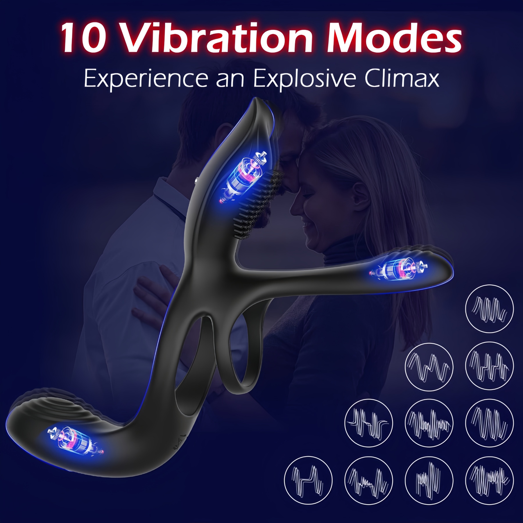 3-in-1 Couples Vibrator with 10 Vibration Modes - Dual Penis Rings for Enhanced Erection - Ultimate Cock Ring Sex Toy for Couples - G-Spot and Clitoral Stimulation for Maximum Pleasure
