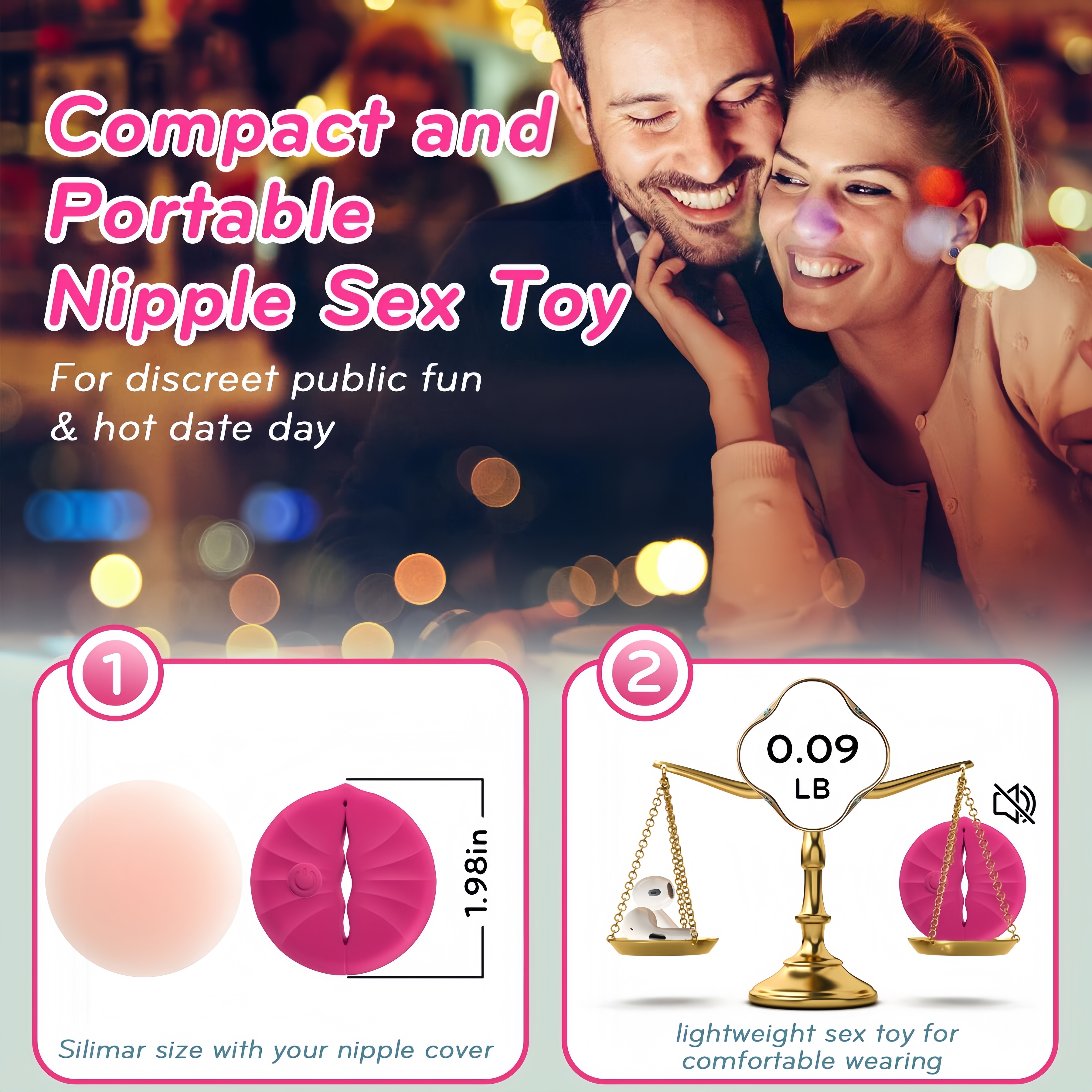 Wireless Nipple Teaser Vibrator - 10 Vibration Modes, Lightweight Silicone Nipple Clamps, IPX5 Waterproof Sexual Wellness Toy for Women - Perfect for BDSM & Sensual Pleasure