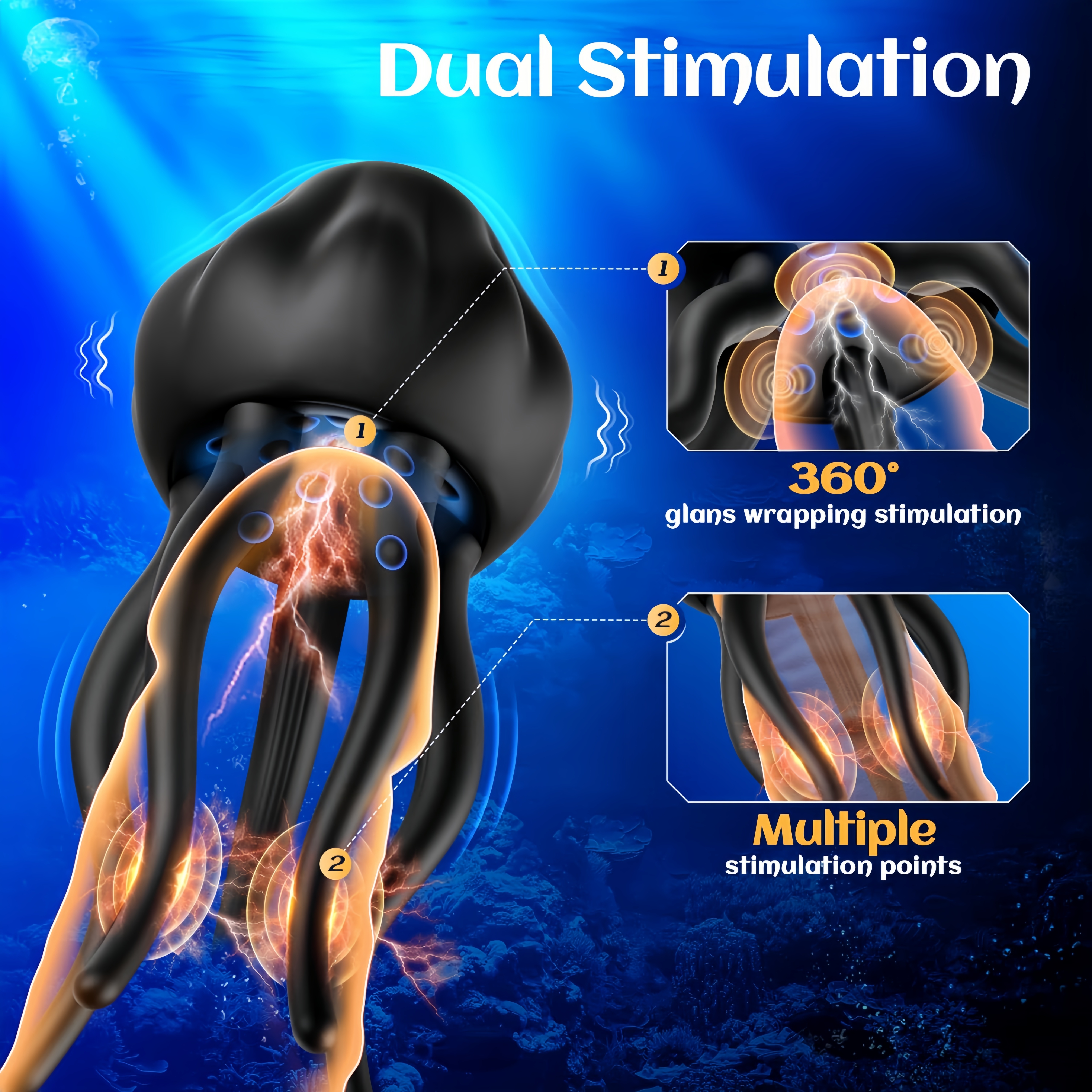 Rechargeable Jellyfish-Shaped Male Vibrator with 10 Vibration Modes | Soft Tentacles & 360° Wrap for Intense 3D Massage | Waterproof Adult Toy for Men