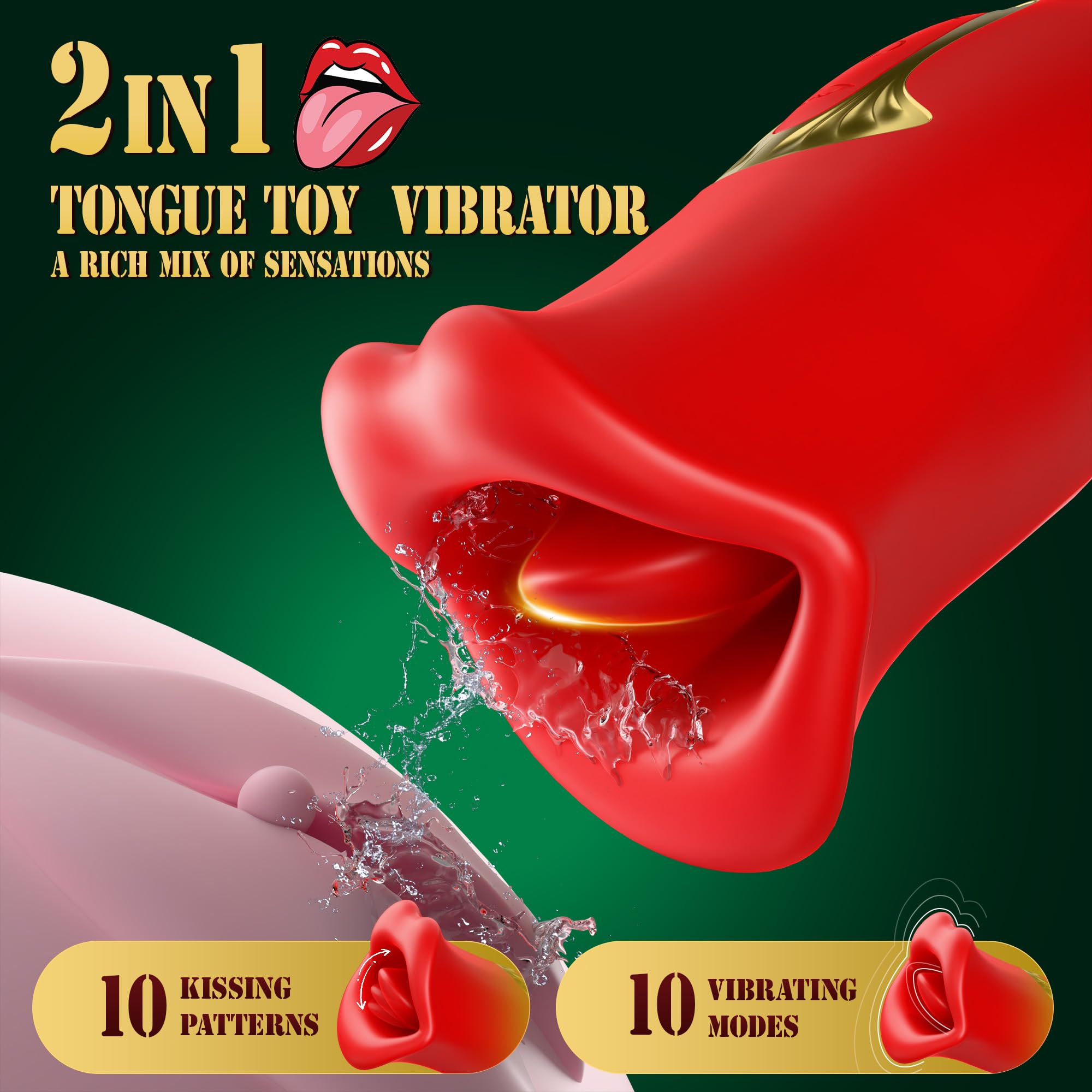 Rose-Shaped Vibrator for Women - 10 Intense Vibration Modes & 10 French Kissing Modes - Tongue Stimulator for Ultimate Pleasure & Satisfaction - Enhanced Adult Toy Experience