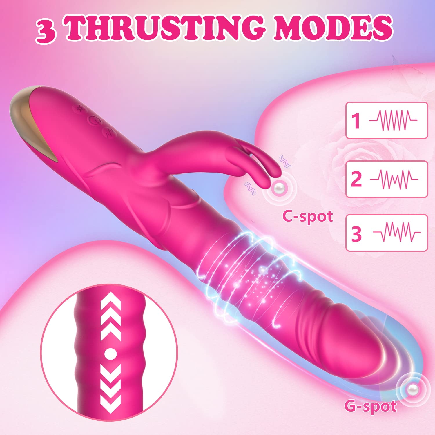 Thrusting Rabbit Vibrator with Unique G-Spot Design | Dual-Function Dildo & Vibrator for Ultimate Pleasure | Rabbit Ears for Enhanced G-Spot & Anal Stimulation | Intense Orgasms Adult Toy