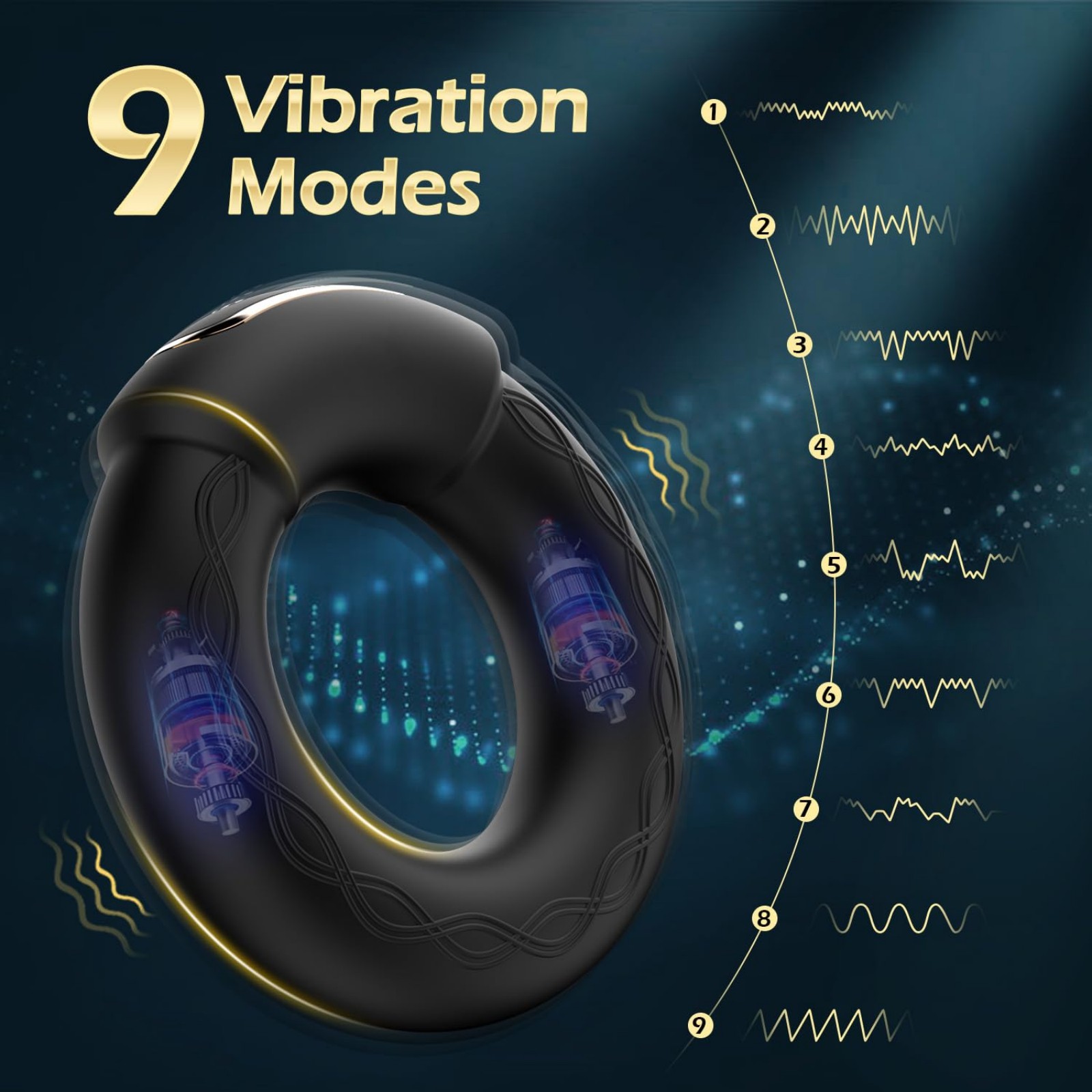 Heating Waterproof Silicone Vibrating Cock Ring with 9 Vibration Modes for Men - Portable Male Sex Toy for Enhanced Pleasure and Stimulation