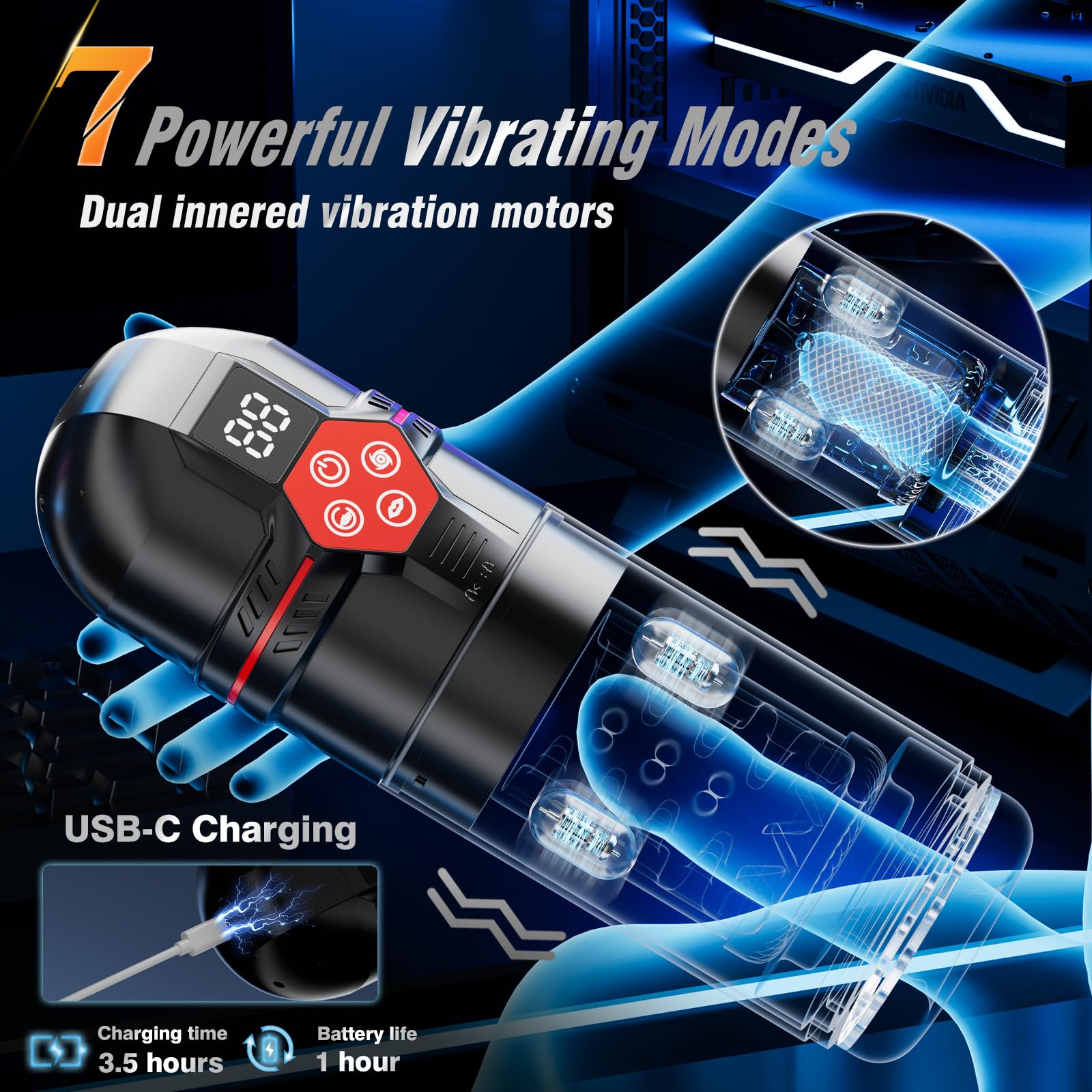 Enhanced 6-in-1 Automatic Male Masturbator & Penis Pump - Features 7 Thrusts, 7 Rotations, 7 Suctions, 7 Vibrations, and 12-Second Vacuum for Ultimate Pleasure - The Perfect Male Sex Toy for Men