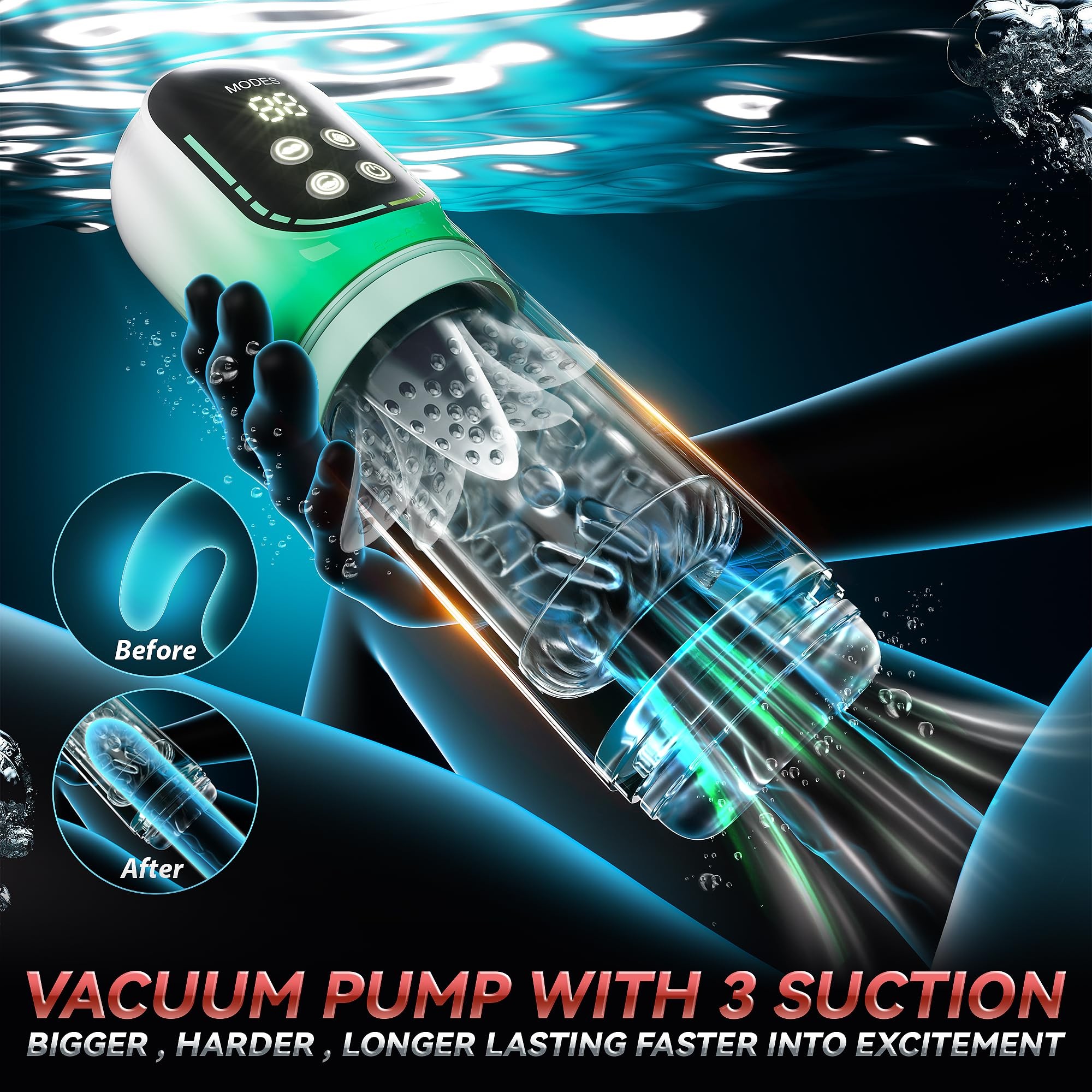 4-in-1 Automatic Male Masturbator & Penis Pump - 7 Functions: Thrusting, Rotating, Sucking, Vibrating & Licking - Fully Waterproof, 3D Soft Texture Sleeve, LCD Display, USB Rechargeable, Easy to Clean - Ultimate Men's Sex Toy