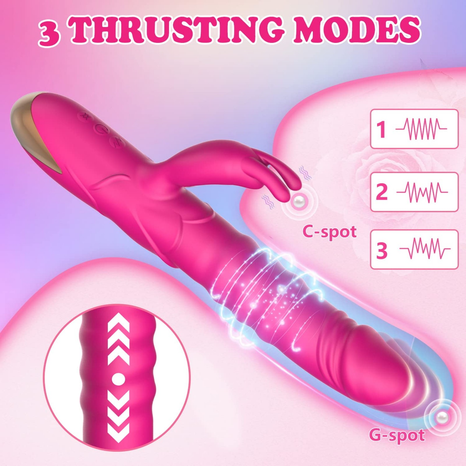 Rechargeable Waterproof Thrusting Rabbit Vibrator | Realistic Silicone G-Spot & Clitoral Vibrator with 10 Powerful Vibration & 3 Thrusting Modes | Soft, Quiet Adult Toy for Women