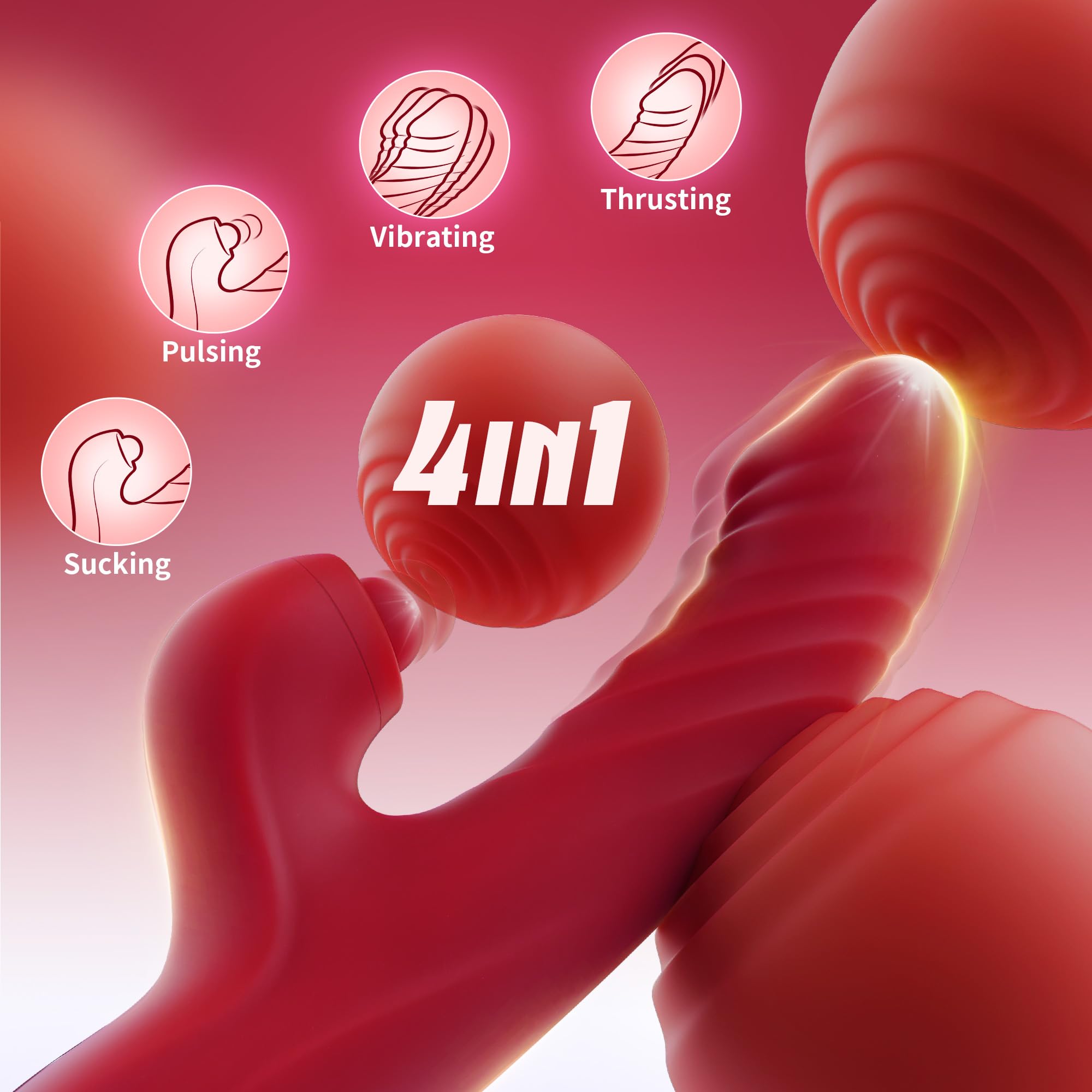 4-in-1 Thrusting Dildo Vibrator for Women - 10 Vibration Modes, 7 Thrusting Settings, 5 Pulse Patterns - USB Rechargeable & Waterproof Adult Toy