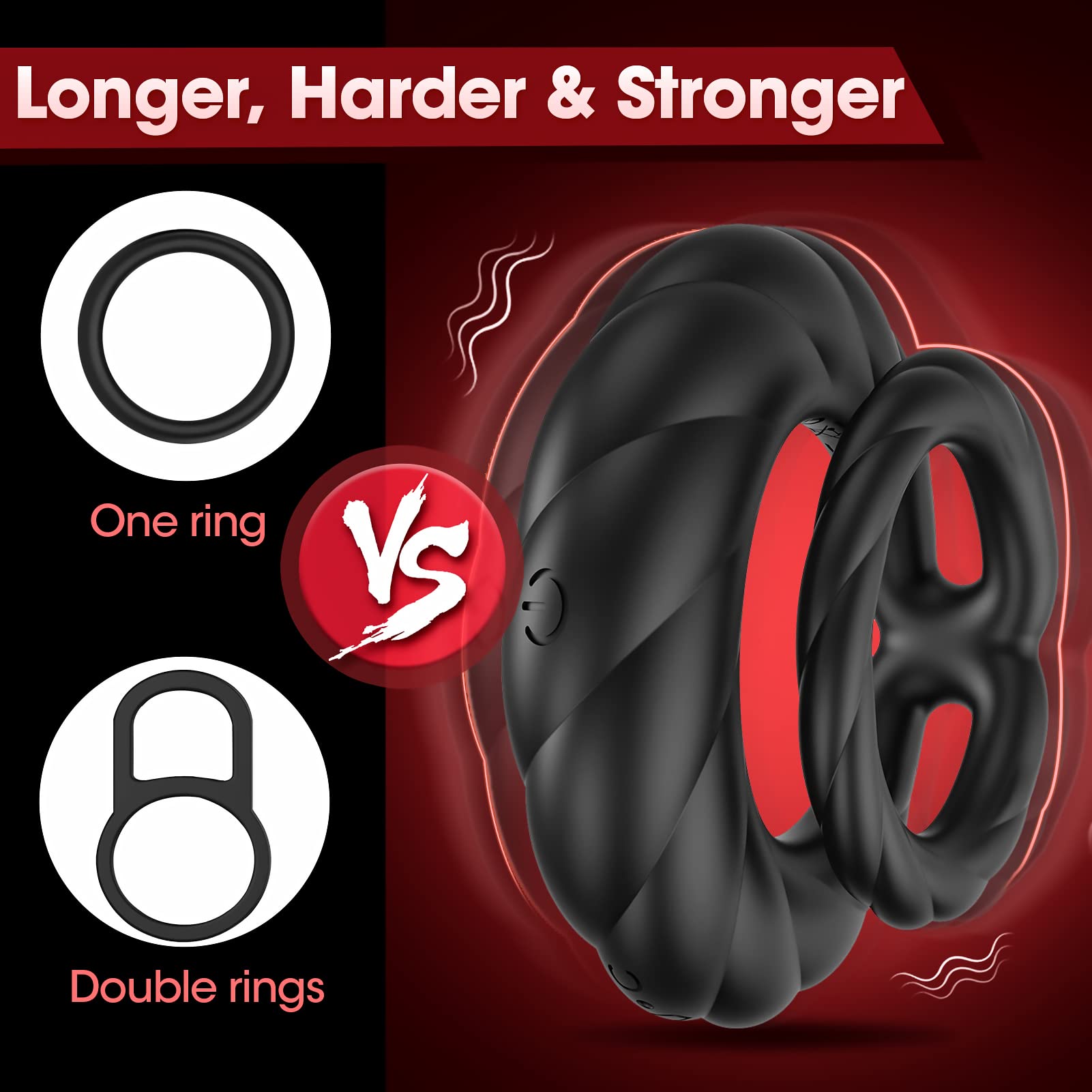 Dual Vibration Cock Ring for Men - 10 Powerful Modes for Enhanced Stamina & Pleasure | Waterproof Comfort Fit Penis Ring - Ultimate Male Sex Toy