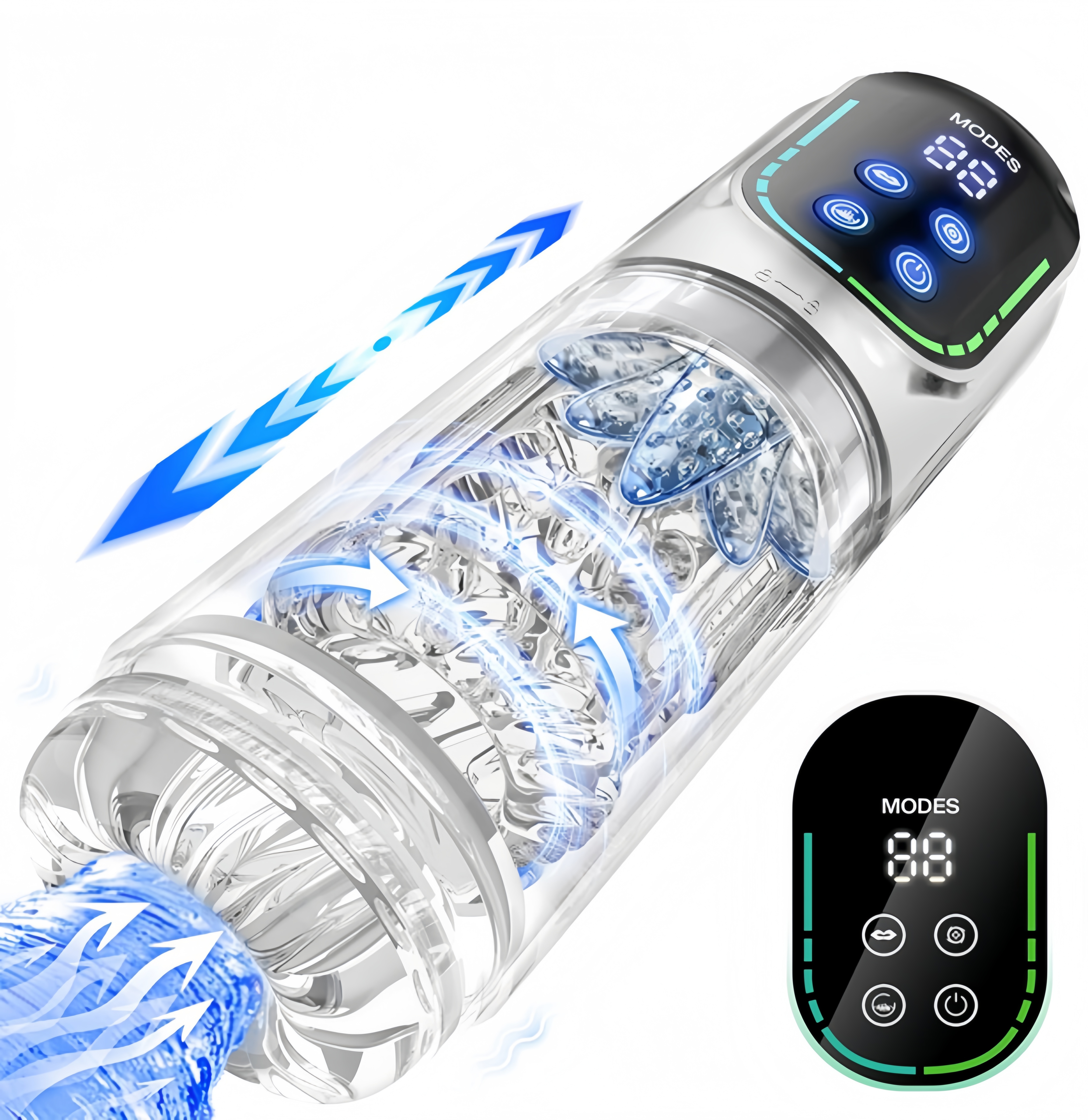 4-in-1 Automatic Male Masturbator & Penis Pump - 7 Functions: Thrusting, Rotating, Sucking, Vibrating & Licking - Fully Waterproof, 3D Soft Texture Sleeve, LCD Display, USB Rechargeable, Easy to Clean - Ultimate Men's Sex Toy