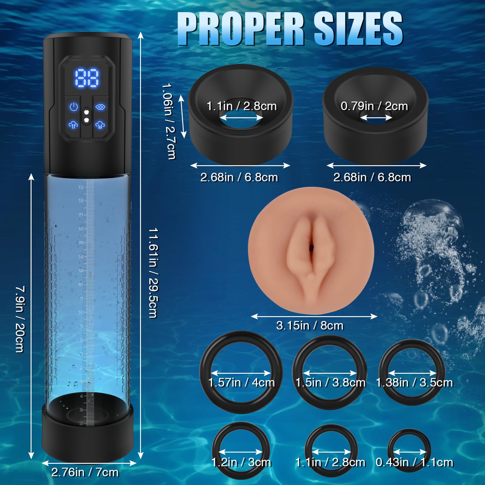 Electric Penis Pump for Male Enhancement - Dual Function Pump & Enlarger with 4 Training Modes, 3 Suction Intensities, Waterproof Design, Pressure Monitor Screen, and 6 Ring Set - Adult Sex Toy