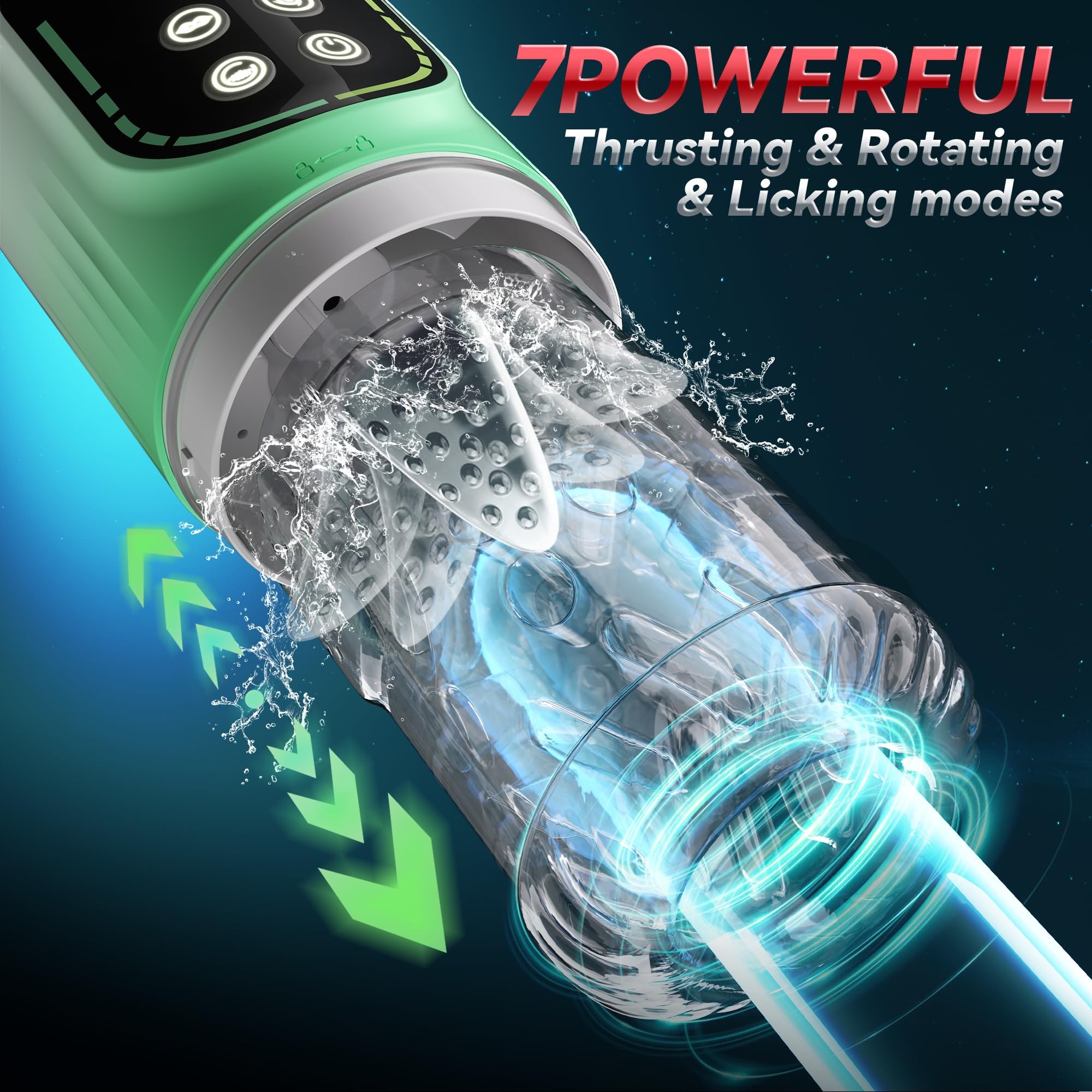 4-in-1 Automatic Male Masturbator & Penis Pump - 7 Functions: Thrusting, Rotating, Sucking, Vibrating & Licking - Fully Waterproof, 3D Soft Texture Sleeve, LCD Display, USB Rechargeable, Easy to Clean - Ultimate Men's Sex Toy