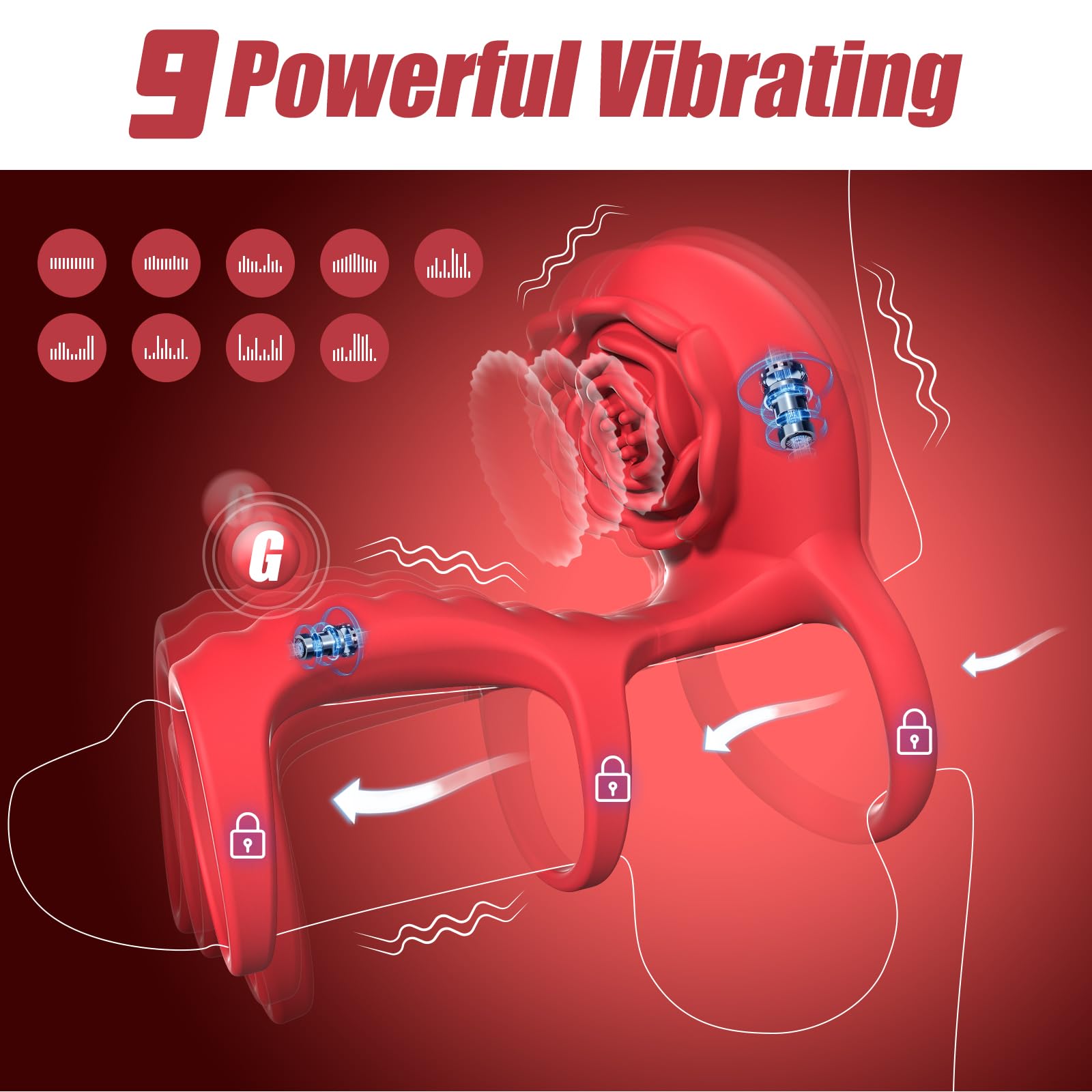 Rechargeable Waterproof Vibrating Cock Ring - Dual Motor G-Spot & Clitoral Stimulator with 9 Vibration Modes for Couples' Pleasure - Rose Adult Toy