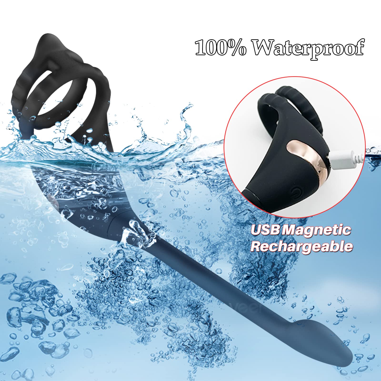 Dual Motor Vibrating Cock Ring & Mini Bullet Remote Control Anal Plug – Prostate Massager for Men with 9 Intense Vibration Modes – Ergonomic Couples' Adult Sex Toy for Enhanced Pleasure