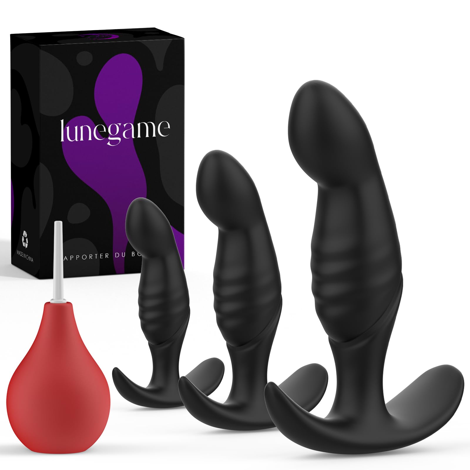 4PCS Anal Plug Set for Beginners and Advanced Adults Silicone Butt Plug Training Kit Includes 3 Sizes of Anal Plugs and 1 Enema Bulb Ergonomic Design for Prostate and G Spot Stimulation Quality Silicone Material