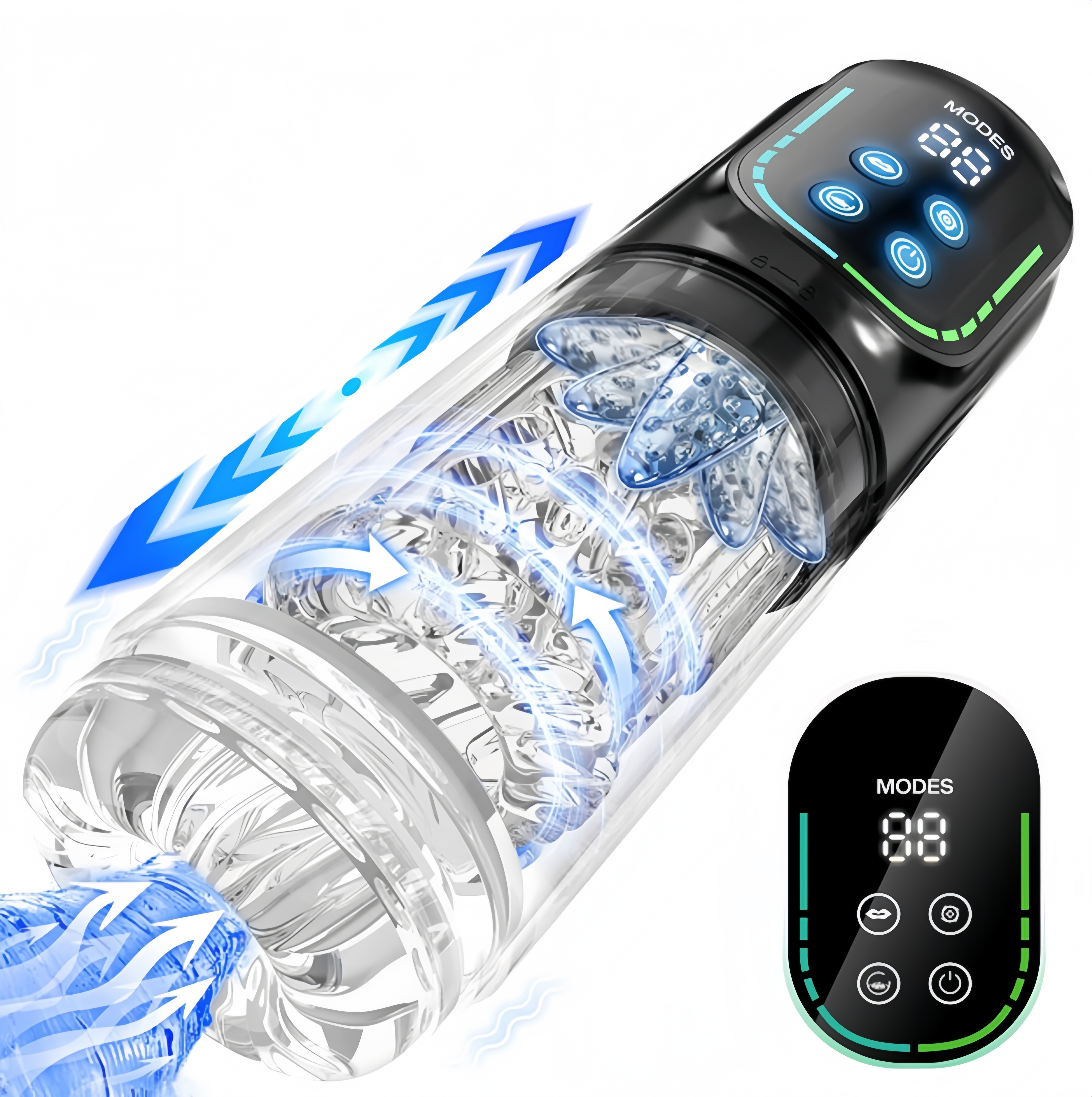 4-in-1 Automatic Male Masturbator & Penis Pump - 7 Functions: Thrusting, Rotating, Sucking, Vibrating & Licking - Fully Waterproof, 3D Soft Texture Sleeve, LCD Display, USB Rechargeable, Easy to Clean - Ultimate Men's Sex Toy