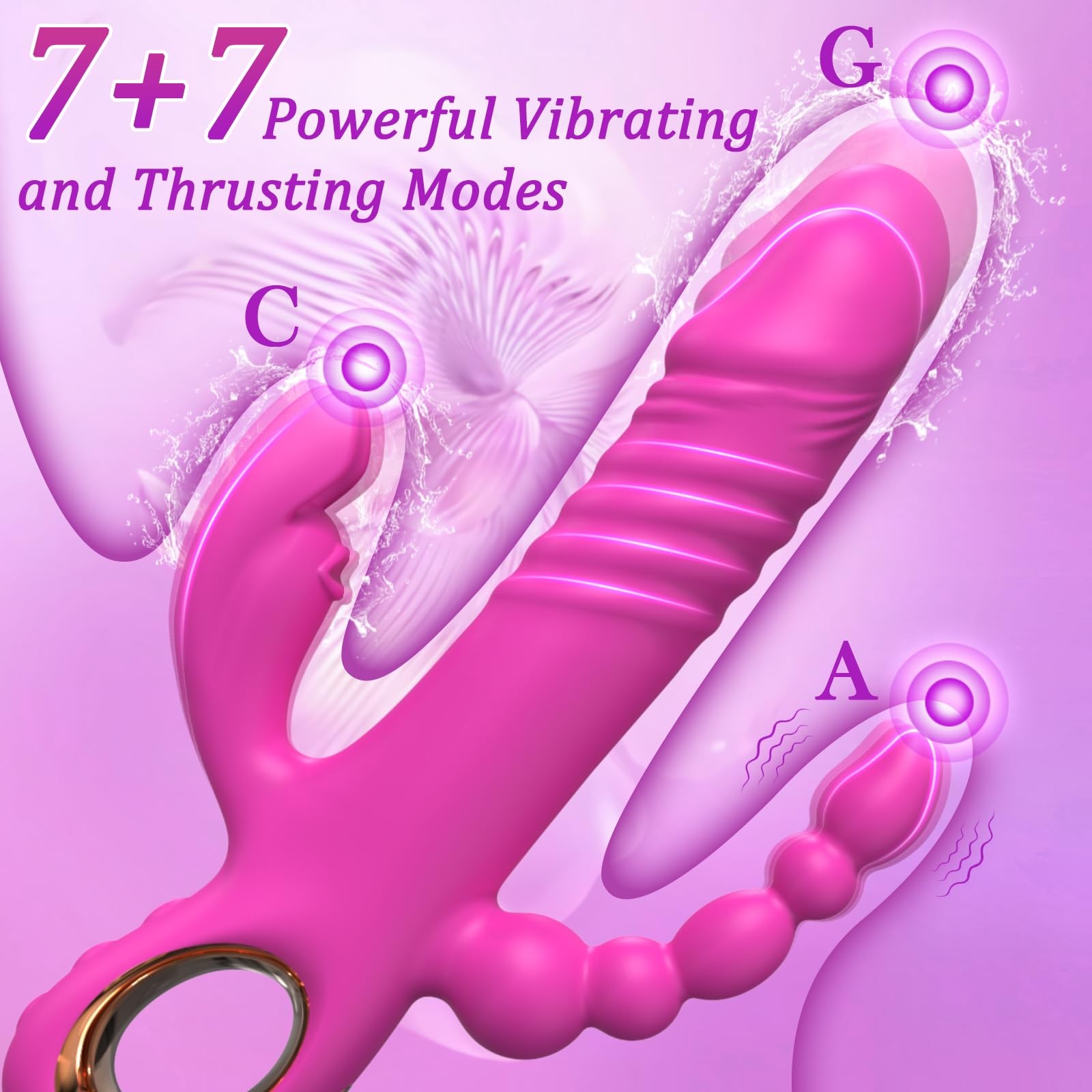 3-in-1 G-Spot & Rabbit Thrusting Vibrator for Women - Powerful Dildo with 7 Pulsation and Vibration Modes - Body-Safe Silicone, IPX7 Waterproof & Magnetic Rechargeable Adult Toy