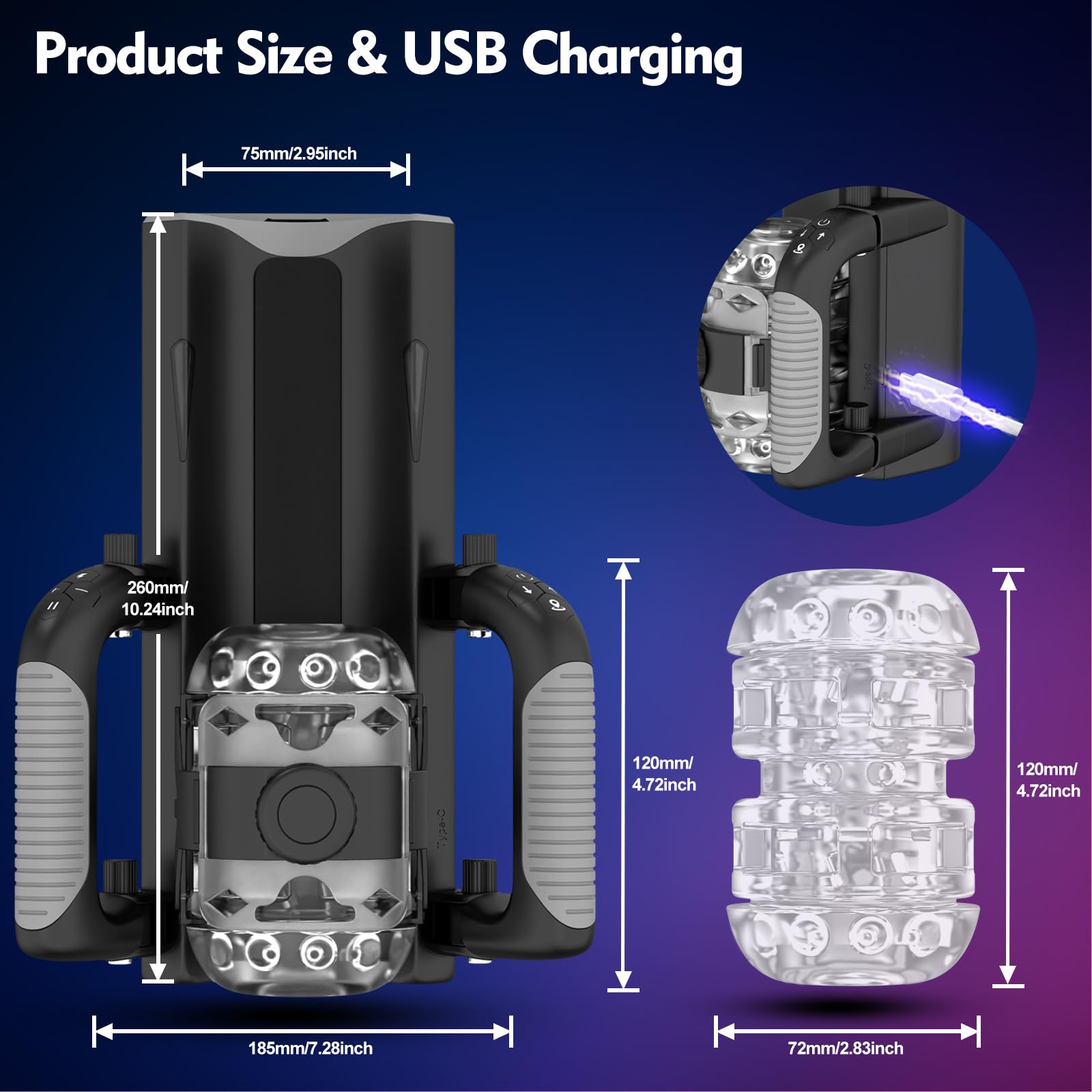 USB Rechargeable Male Masturbator - 12cm Insertion, 10 Vibration Modes, Soft 3D Texture, Adjustable Sleeve, & Folding Handle - Ultimate Pocket Pussy for Targeted Pleasure