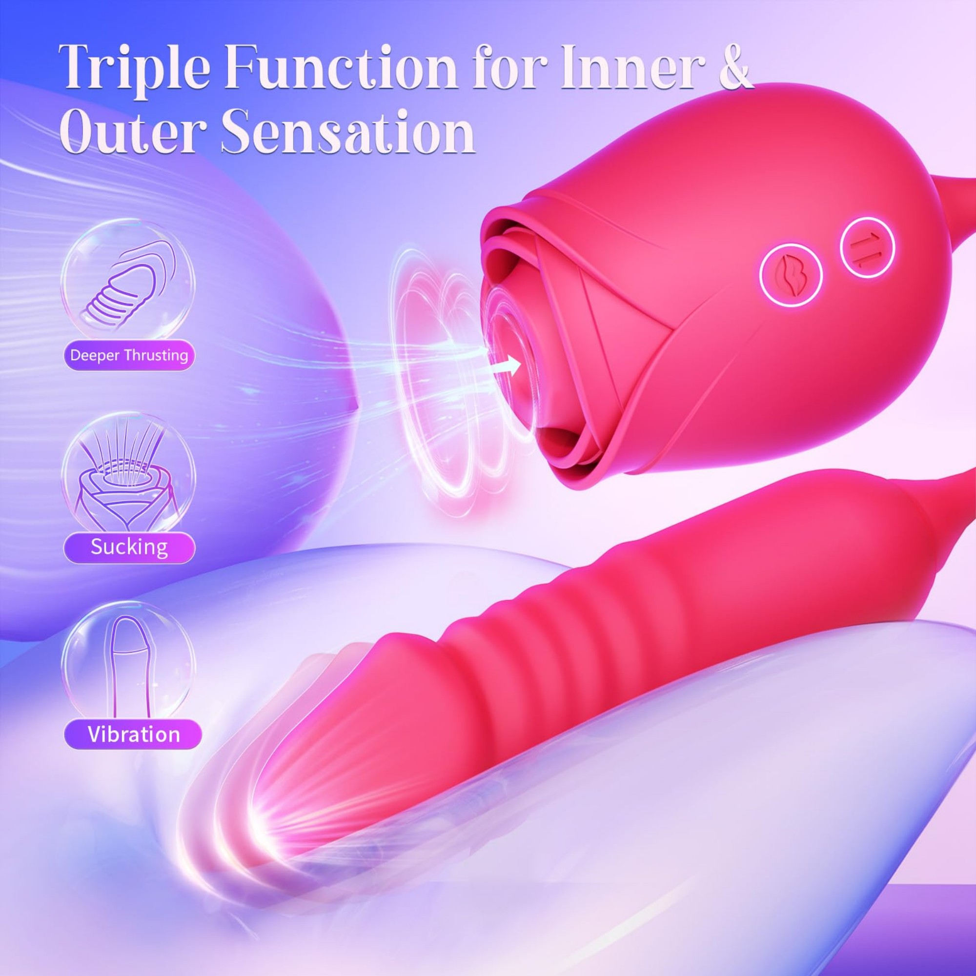 Upgraded 6-Inch Rose Vibrator Dildo with Suction and Vibration - 10 Functions, G-Spot Stimulator, Body-Safe Silicone, Waterproof & Rechargeable Adult Toy for Women