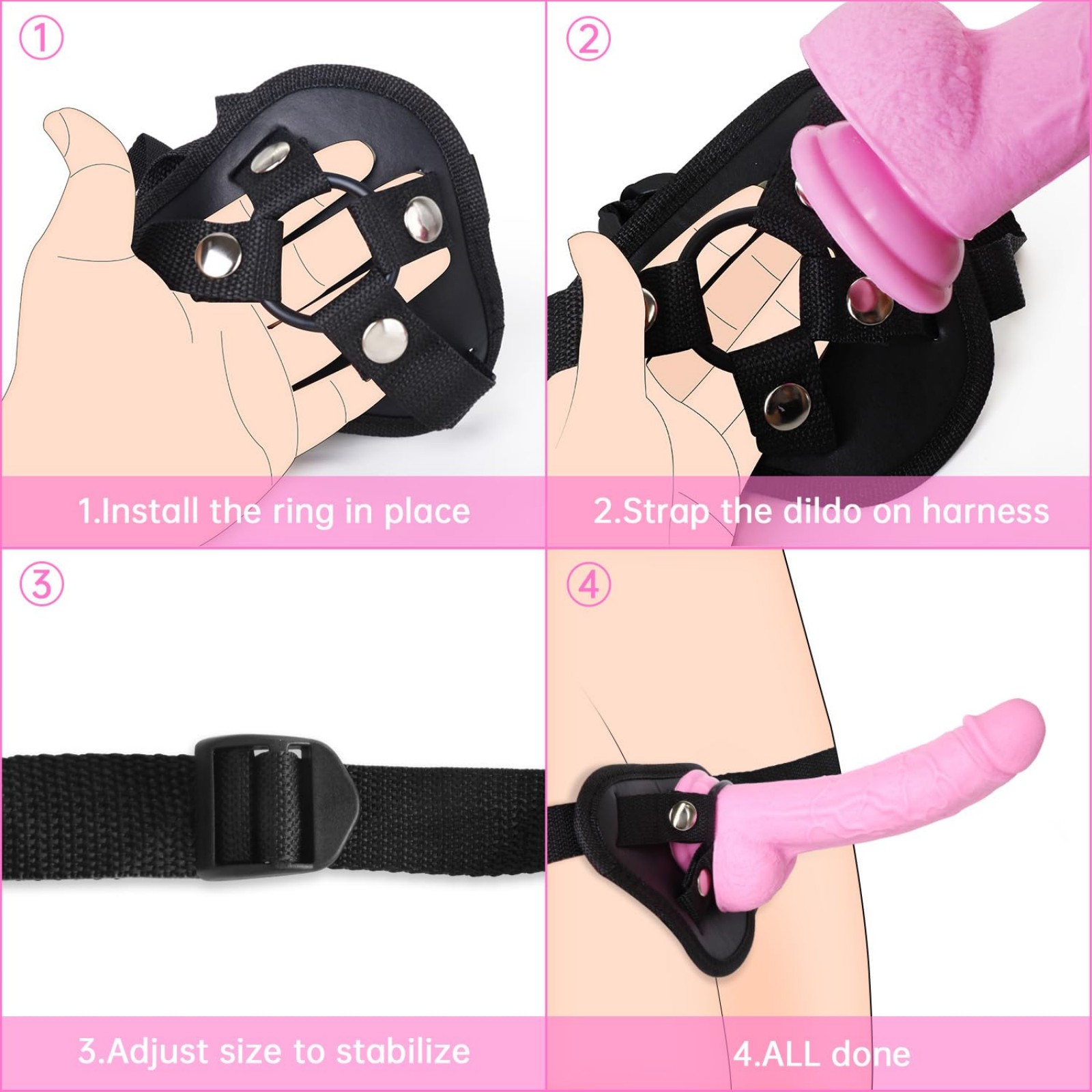 Comfort Adjustable Wearable Strap-On Dildo with Harness for Couples and Lesbians - Soft Silicone, Waterproof, G-Spot and Anal Stimulation - Removable Design for Versatile Pleasure