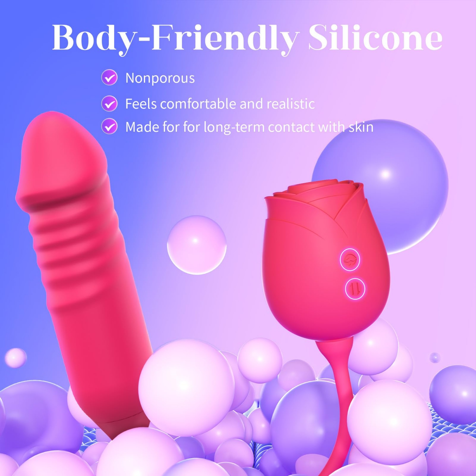 Upgraded 6-Inch Rose Vibrator Dildo with Suction and Vibration - 10 Functions, G-Spot Stimulator, Body-Safe Silicone, Waterproof & Rechargeable Adult Toy for Women