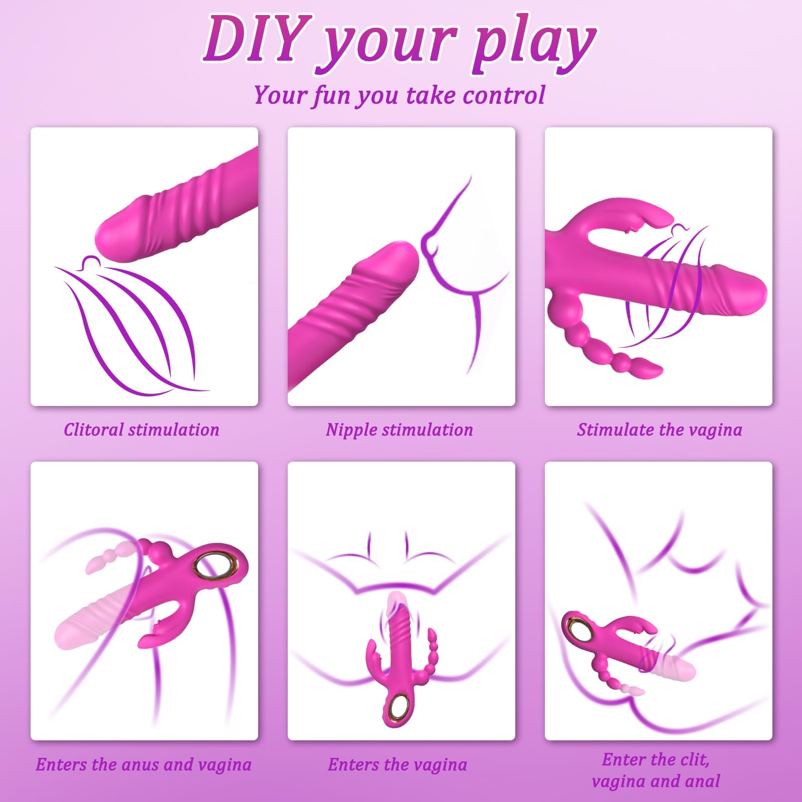 3-in-1 G-Spot & Rabbit Thrusting Vibrator for Women - Powerful Dildo with 7 Pulsation and Vibration Modes - Body-Safe Silicone, IPX7 Waterproof & Magnetic Rechargeable Adult Toy