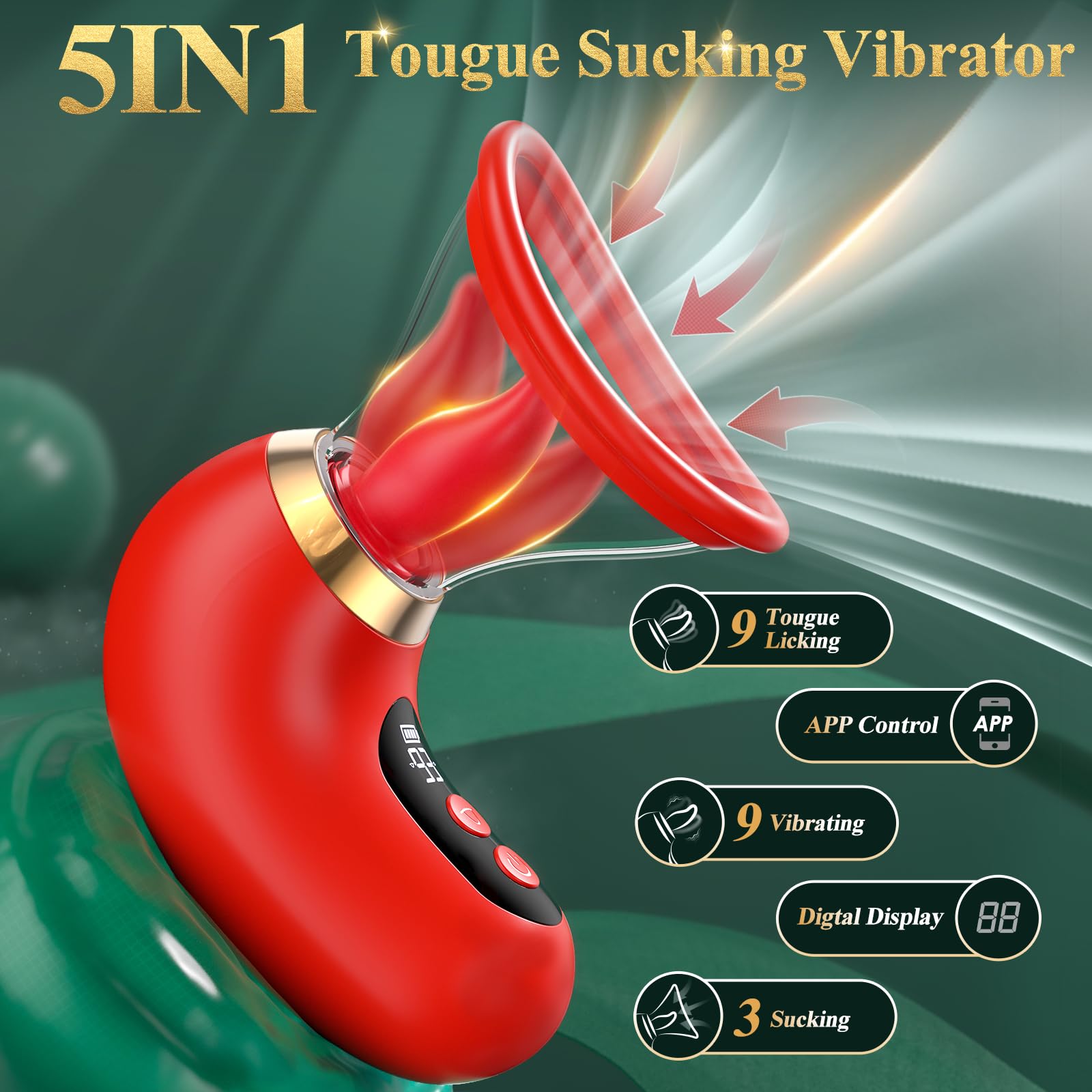 5-in-1 Rose Couples Vibrator - Luxury Sex Toy with 3 Sucking & 9 Licking Modes, LCD Display & Removable Parts for Ultimate Intimate Pleasure - Perfect for Couples' Fun!