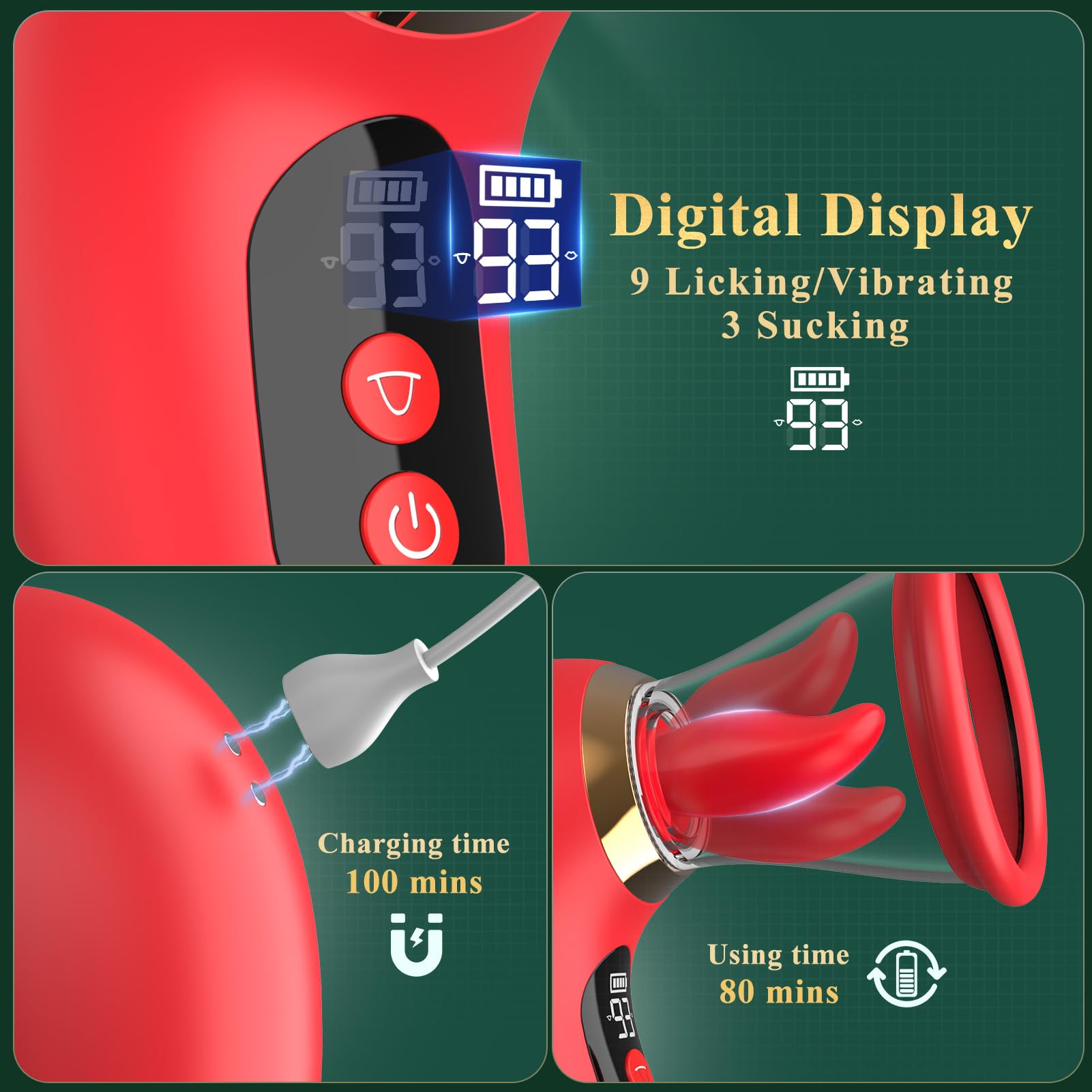 5-in-1 Rose Couples Vibrator - Luxury Sex Toy with 3 Sucking & 9 Licking Modes, LCD Display & Removable Parts for Ultimate Intimate Pleasure - Perfect for Couples' Fun!