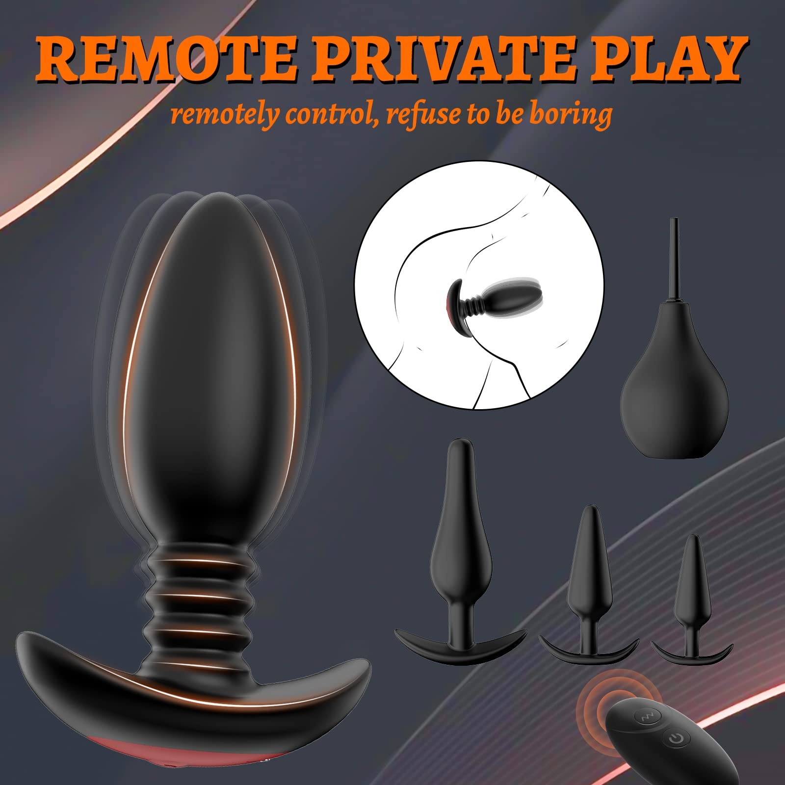 5-Piece Vibrating Anal Plug Set with 10 Vibration Modes & Remote Control | Includes 3 Non-Vibrating Anal Toys & Enema Bulb | Perfect for Beginners & Experts | Waterproof & USB Rechargeable Anal Sex Toys
