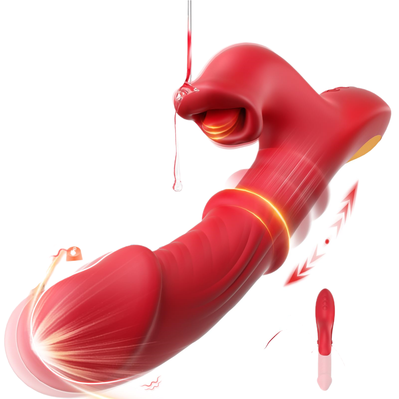 4-in-1 Thrusting Vibrator with Sliding Ring - 7 Speed G-Spot Stimulation, Quiet & Waterproof Silicone Dildo - Ergonomic Design for Women with 10 Licking and Vibration Modes - Adult Sex Toys