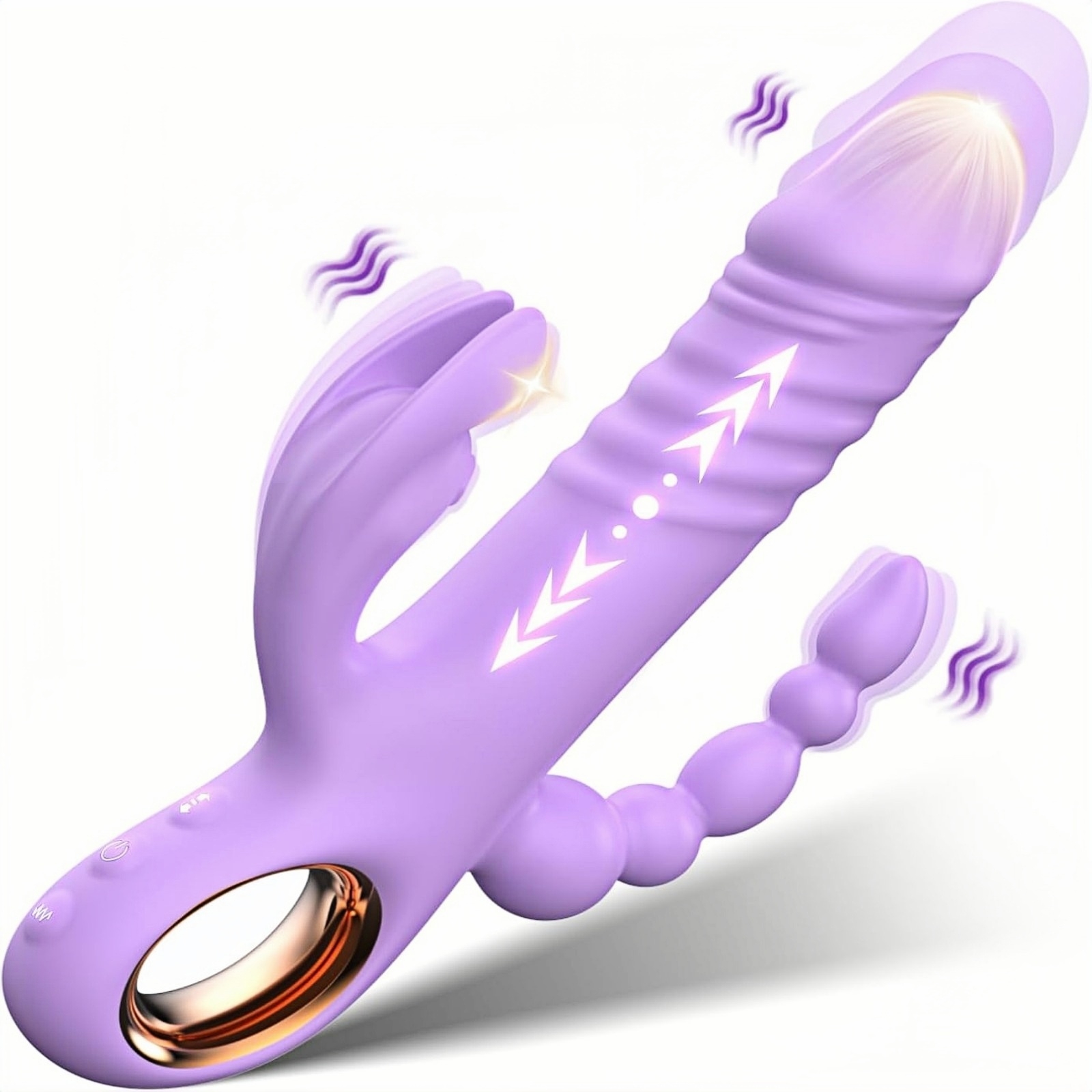 3-in-1 G-Spot & Rabbit Thrusting Vibrator for Women - Powerful Dildo with 7 Pulsation and Vibration Modes - Body-Safe Silicone, IPX7 Waterproof & Magnetic Rechargeable Adult Toy