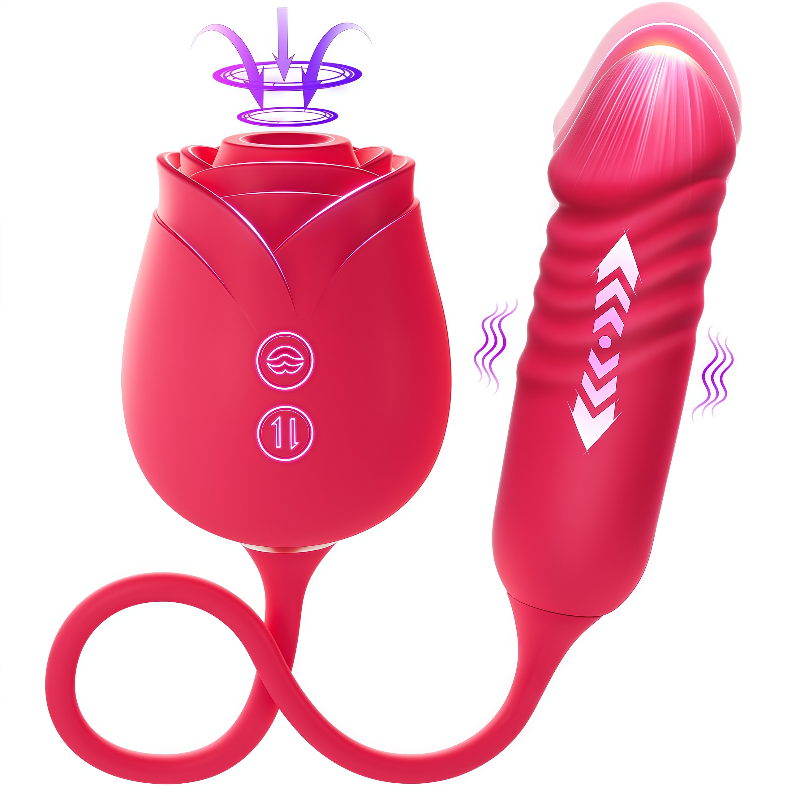 Upgraded 6-Inch Rose Vibrator Dildo with Suction and Vibration - 10 Functions, G-Spot Stimulator, Body-Safe Silicone, Waterproof & Rechargeable Adult Toy for Women