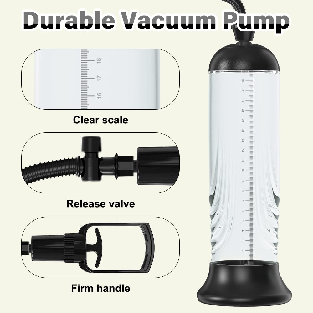 Enhanced Manual Penis Vacuum Pump for Enlargement and Extension - Safe Adult Male Sex Toy with 3 Silicone Suction Sleeves for Optimal Performance and Pleasure.