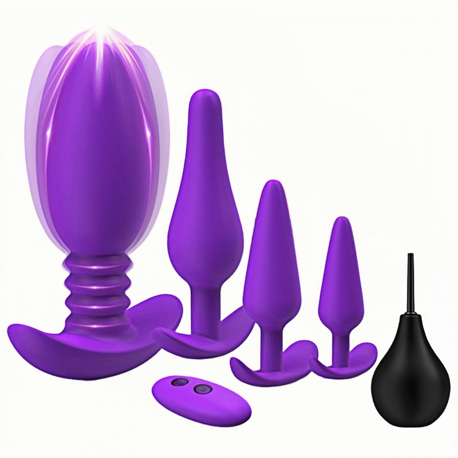 5-Piece Vibrating Anal Plug Set with 10 Vibration Modes & Remote Control | Includes 3 Non-Vibrating Anal Toys & Enema Bulb | Perfect for Beginners & Experts | Waterproof & USB Rechargeable Anal Sex Toys