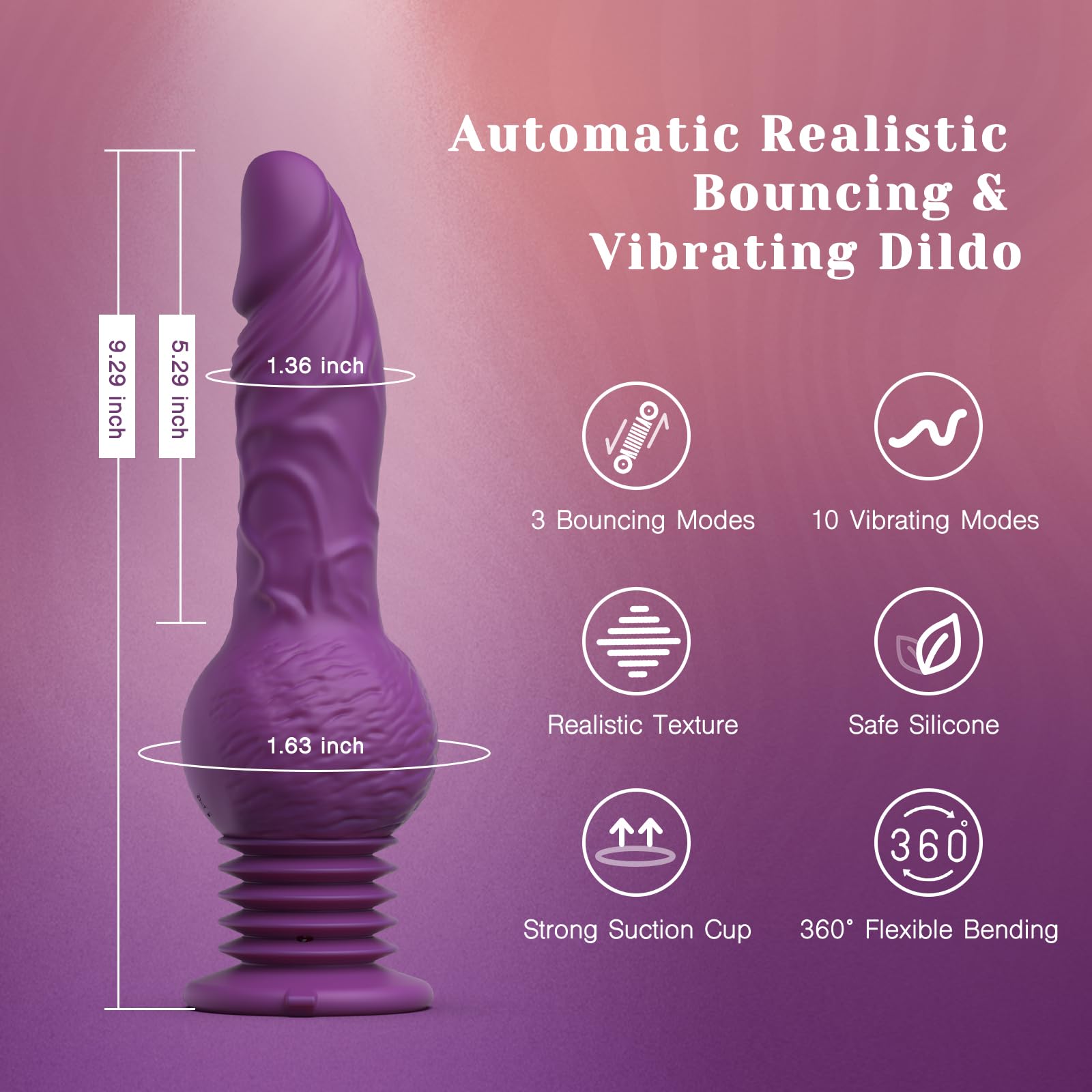 9.29-Inch Thrusting Realistic Silicone Dildo Vibrator with 3 Thrust Modes & 10 Vibration Settings - G-Spot & Anal Stimulator with Suction Cup Base for Hands-Free Pleasure - Premium Adult Toy