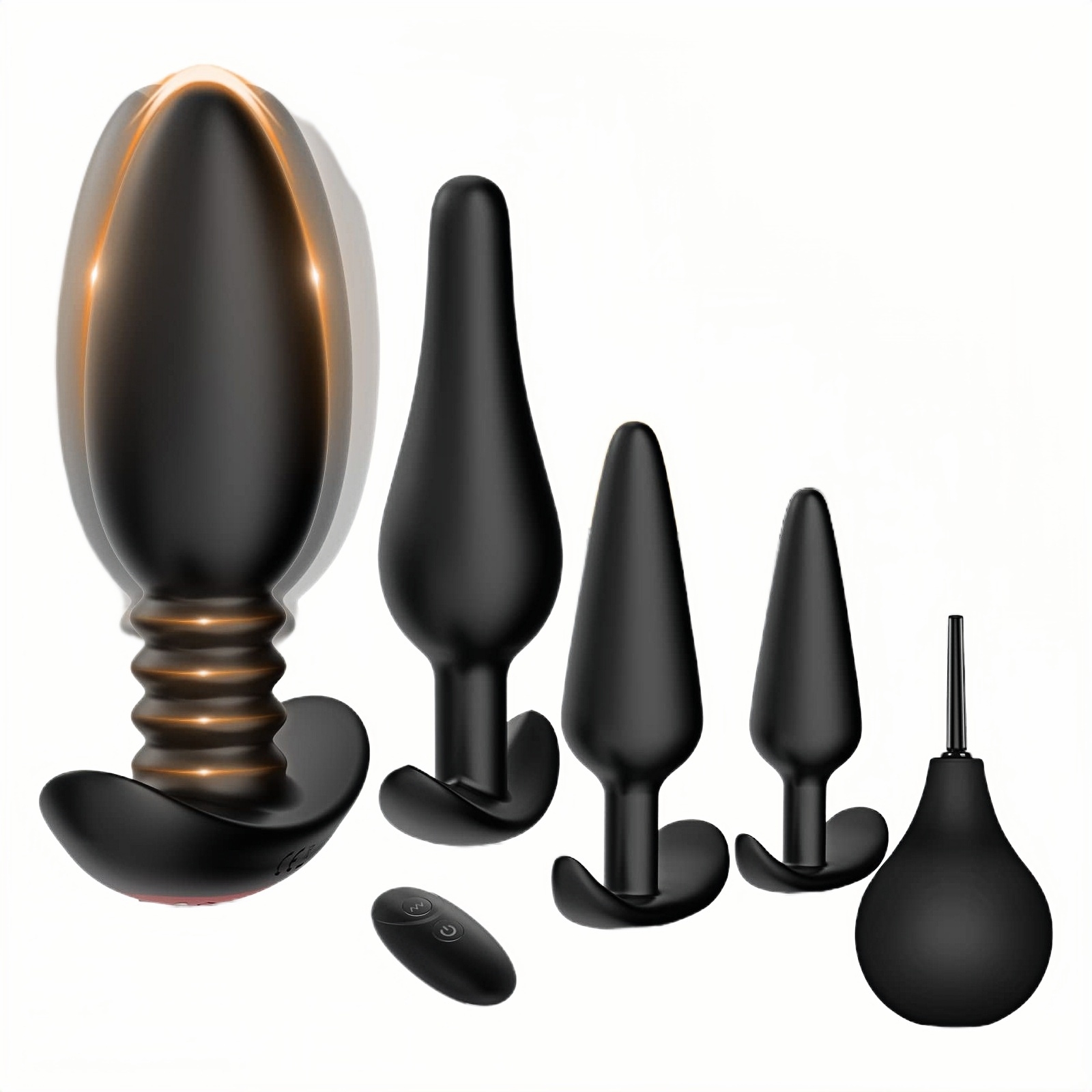 5-Piece Vibrating Anal Plug Set with 10 Vibration Modes & Remote Control | Includes 3 Non-Vibrating Anal Toys & Enema Bulb | Perfect for Beginners & Experts | Waterproof & USB Rechargeable Anal Sex Toys