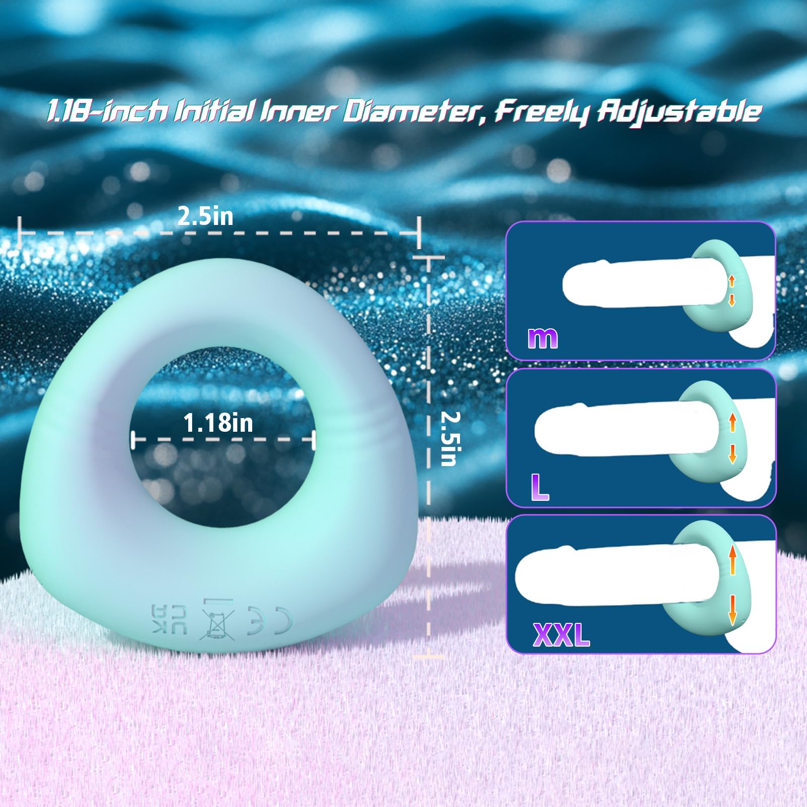 Ultra Soft Mint Green Liquid Silicone Vibrating Cock Ring - 009LB | 10 Powerful Vibration Modes | Flexible Design for Couples | Elevate Intimacy and Foreplay | Ideal Men's Pleasure Toy