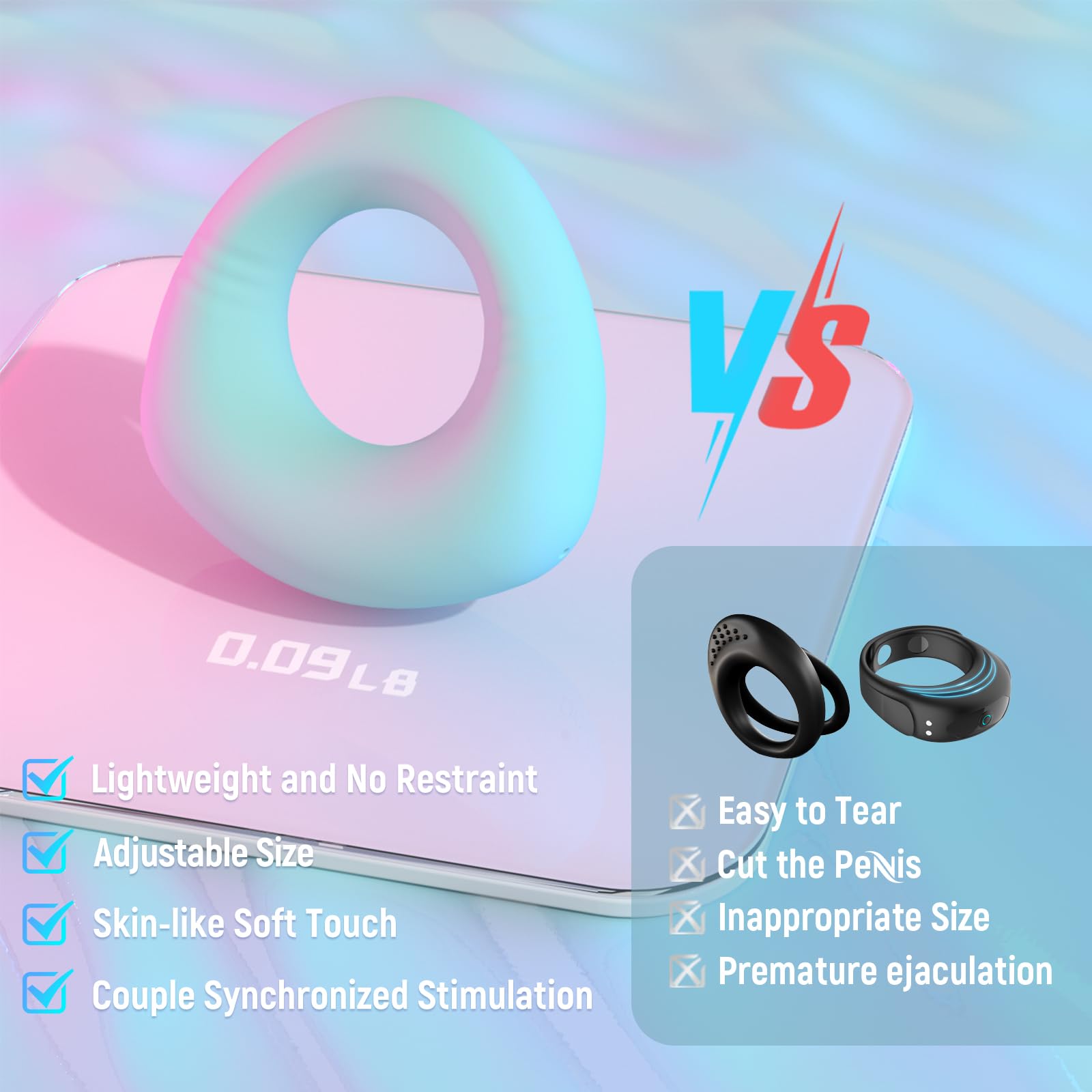 Ultra Soft Mint Green Liquid Silicone Vibrating Cock Ring - 009LB | 10 Powerful Vibration Modes | Flexible Design for Couples | Elevate Intimacy and Foreplay | Ideal Men's Pleasure Toy