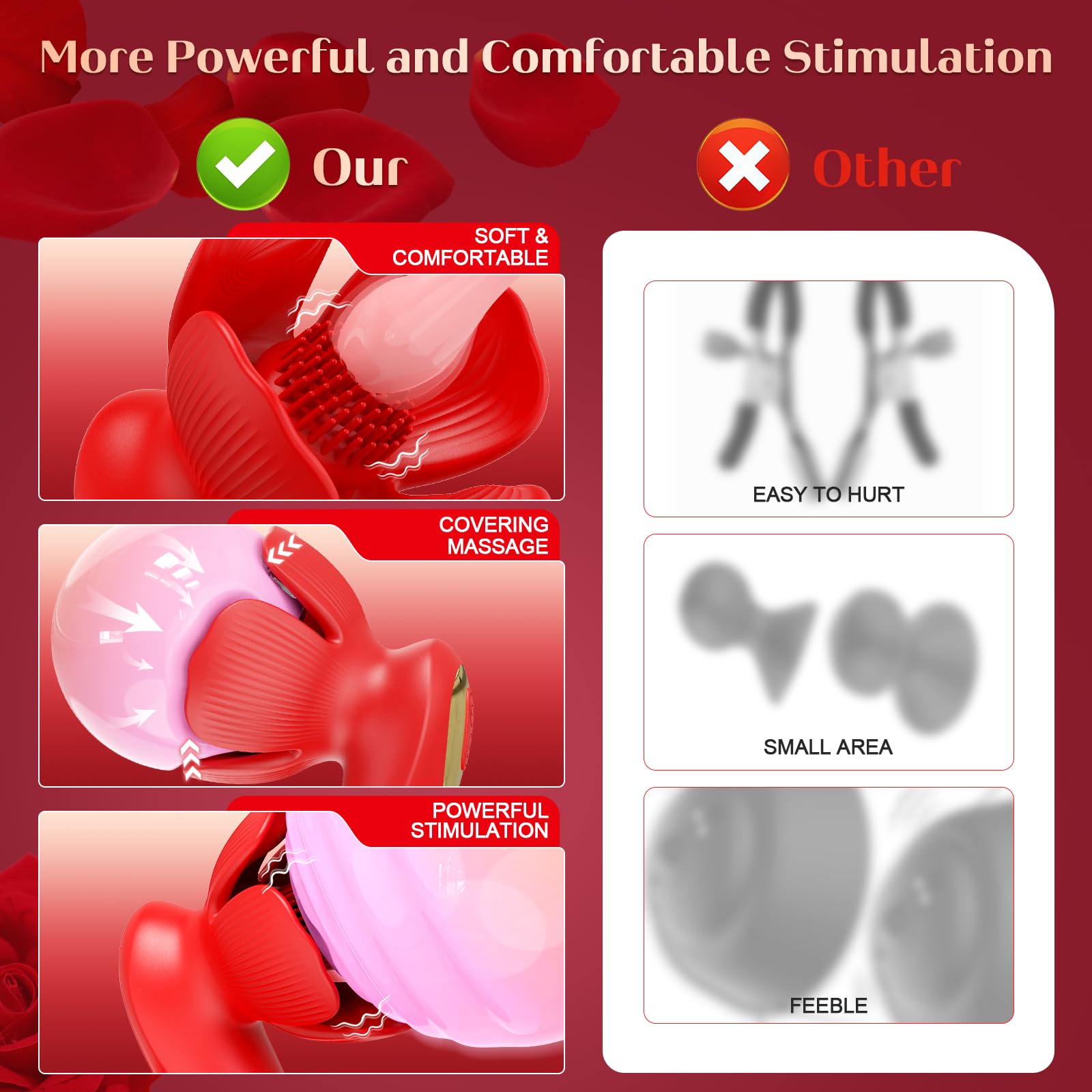 Rose Nipple Vibrator - 10 Vibration & 10 Sucking Modes, Unique Petal Design, Soft Silicone, Waterproof, USB Rechargeable, Ideal Adult Toy for Women