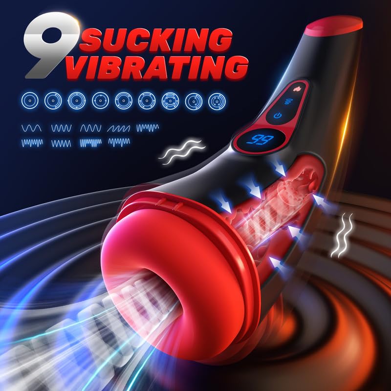 Men's Masturbator - 3D Textured Sleeve Adult Toy with 9 Vibration & 9 Suction Modes, Heating to 104°F (40°C), LCD Display & Touch Controls, Easy Clean Fleshlight Penis Pump for Ultimate Male Pleasure