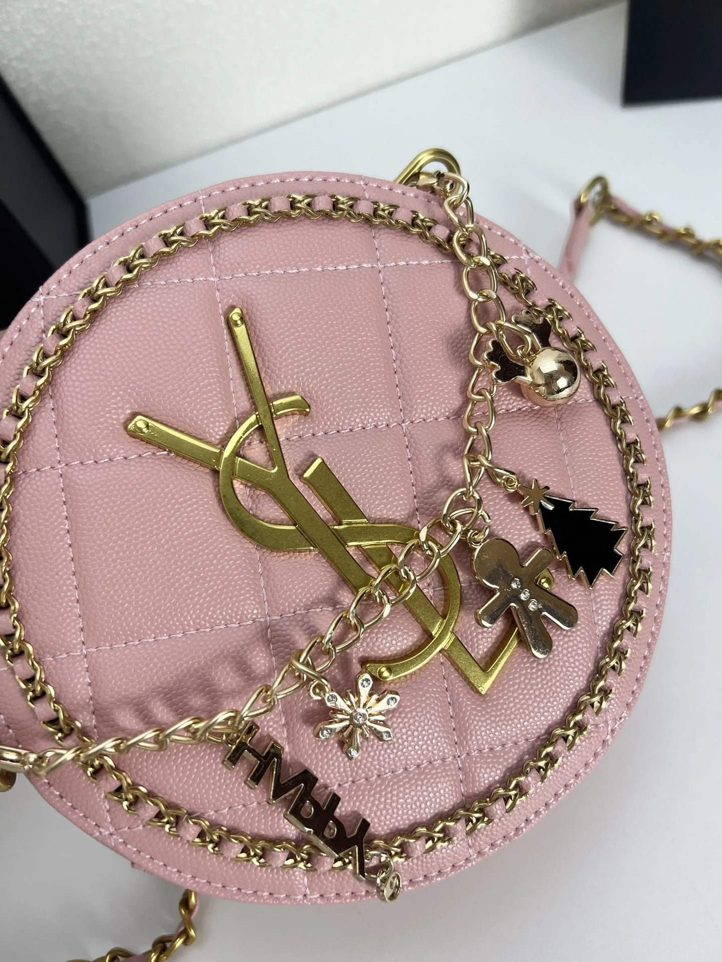 YSL round bun bag with chain strap pink size: 17cm - LITELUX